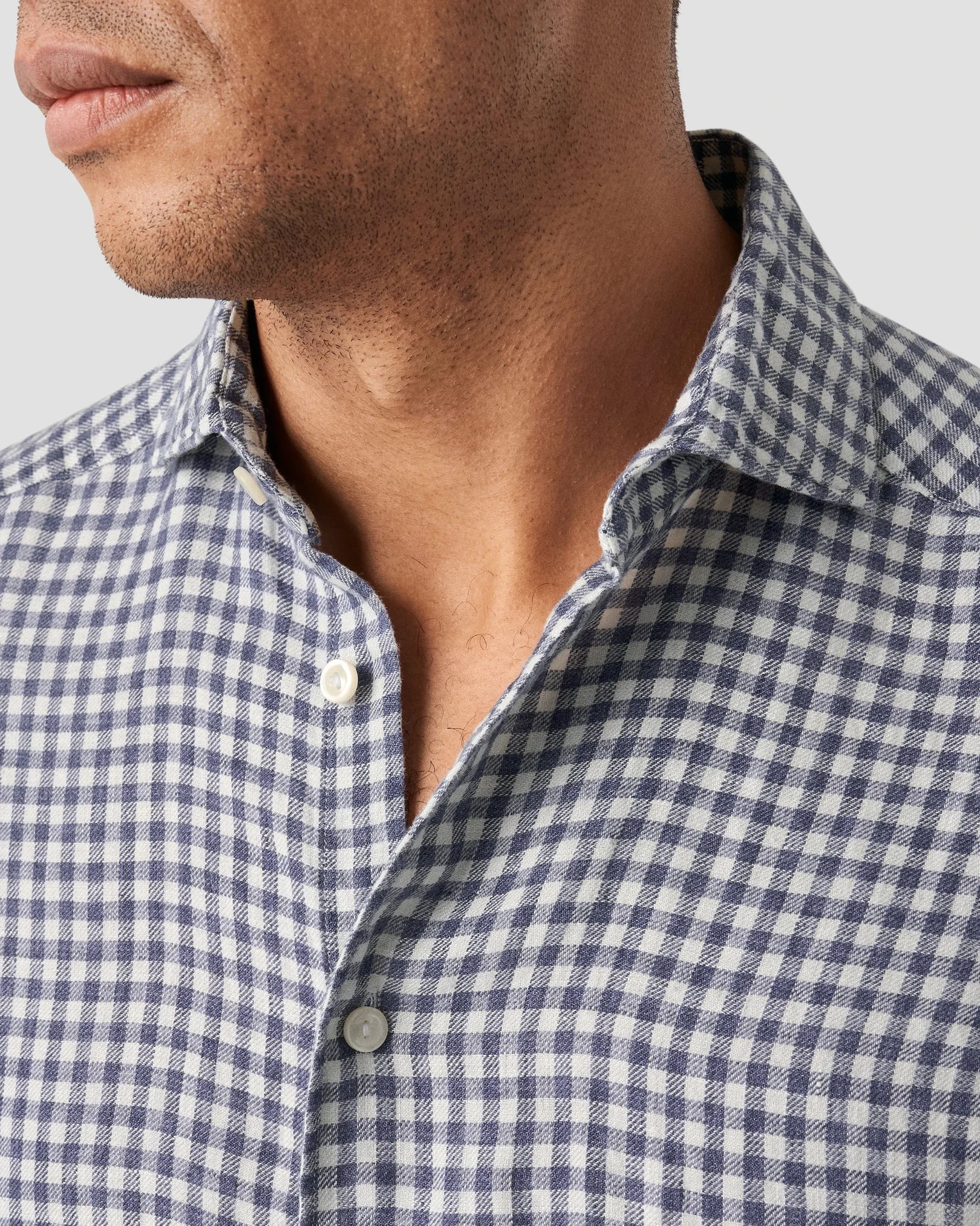 Eton - dark blue checked linen twill shirt