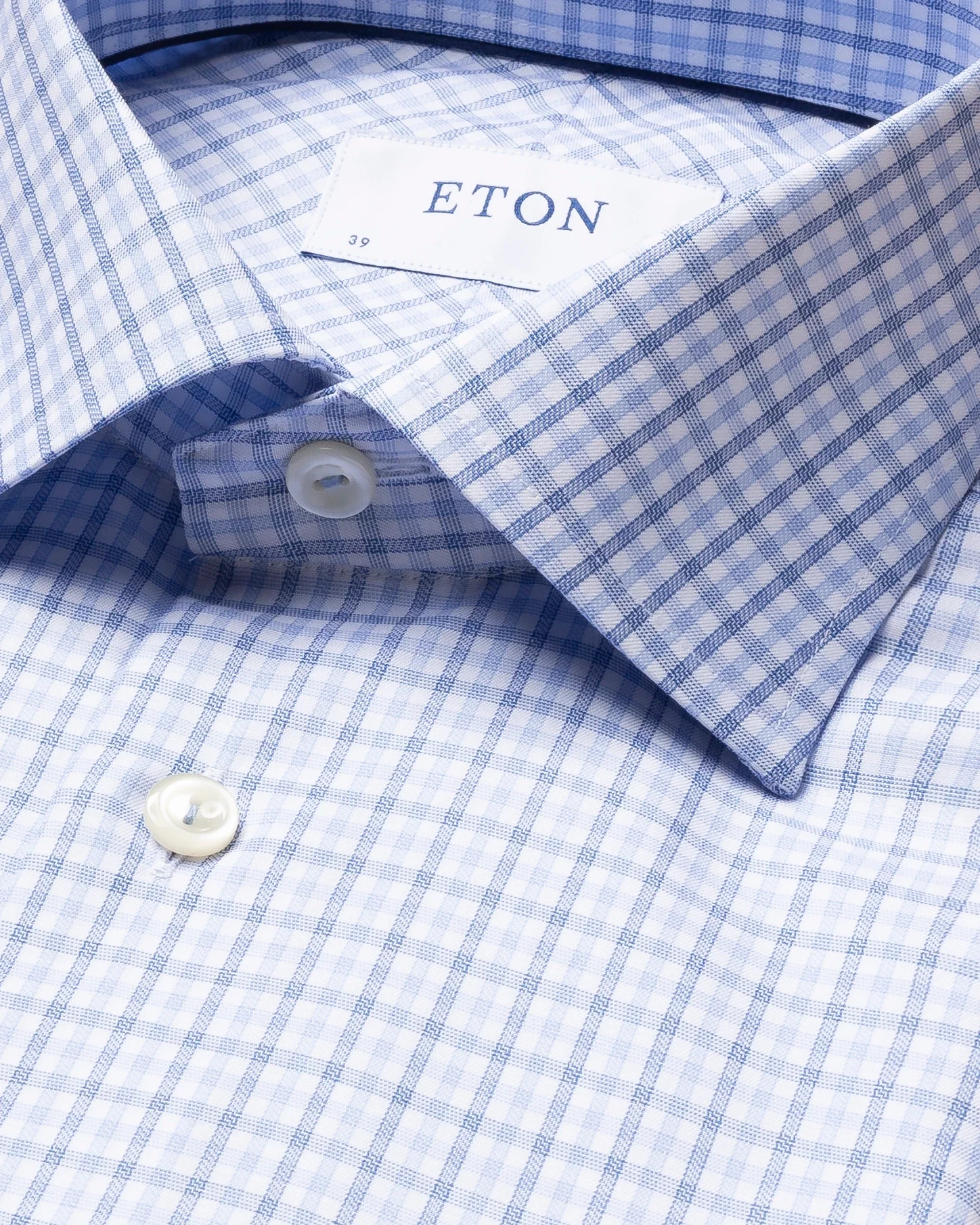 Eton - light blue checked cotton tencel shirt