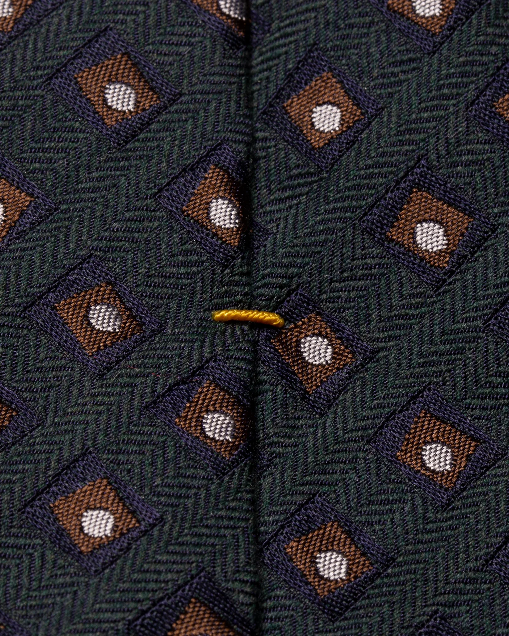 Dark Green Geometric Herringbone Cotton Wool Blend Tie - Eton