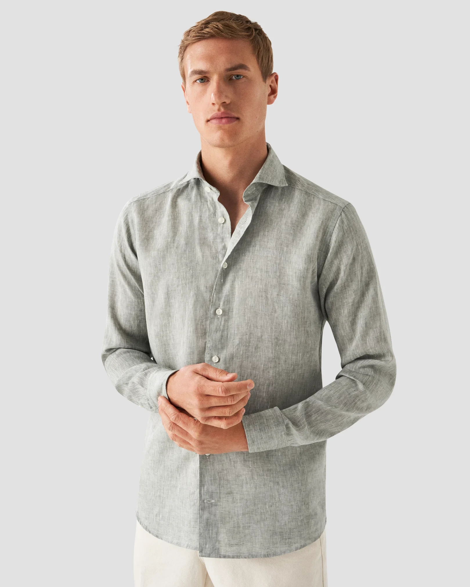 Eton - Green Linen Shirt - Wide Spread