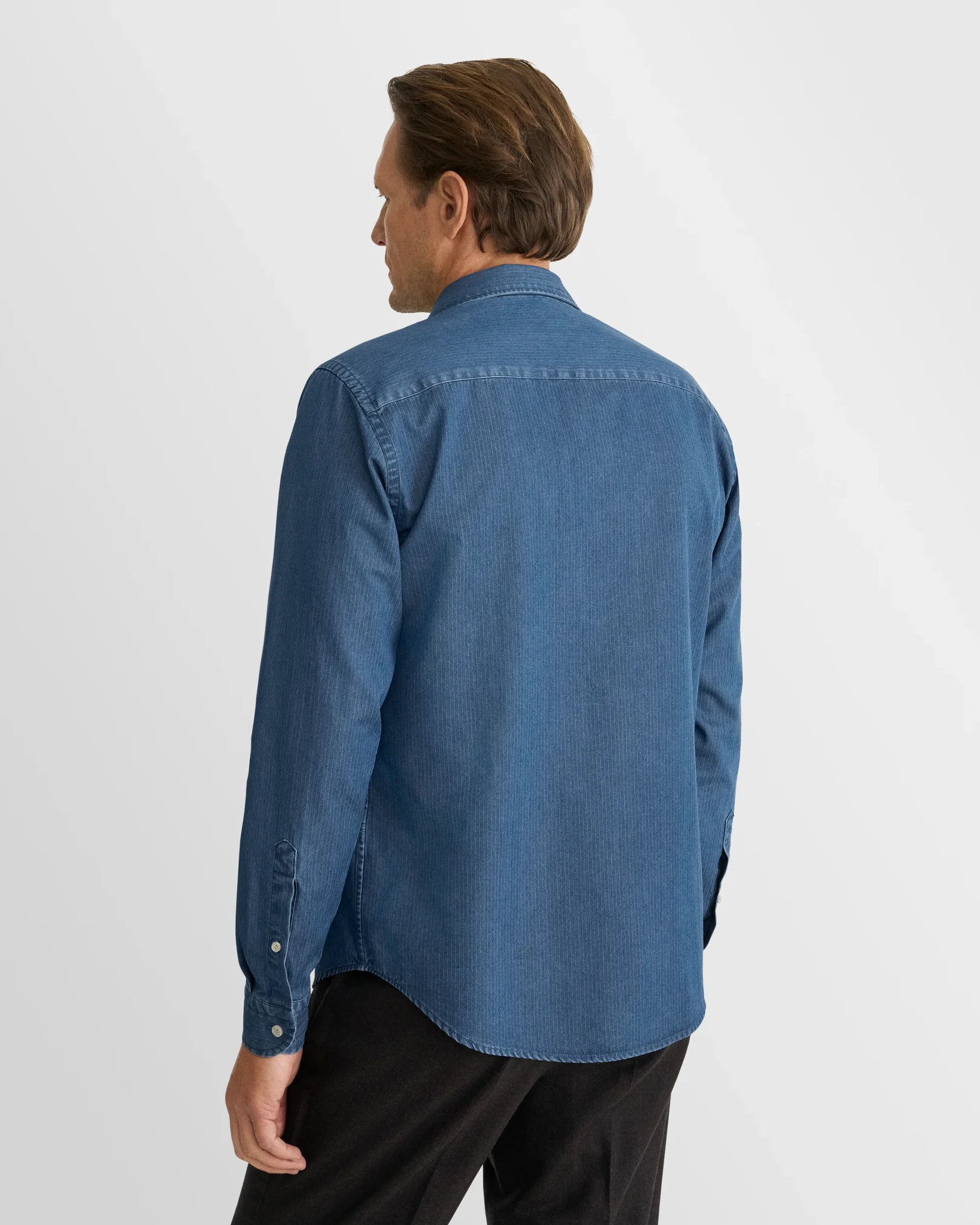 Eton - mid blue pin striped denim shirt