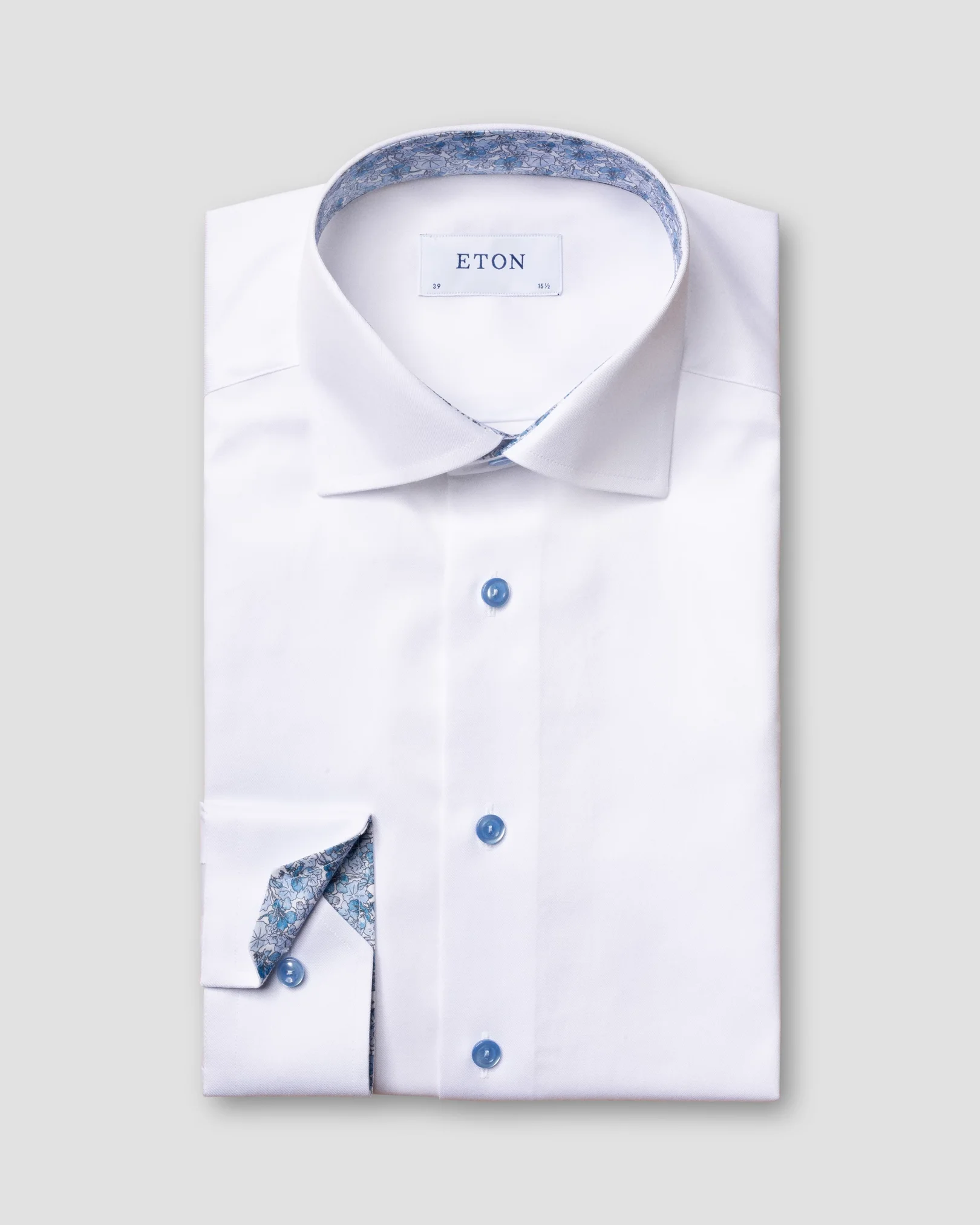 Eton - white twill shirt blue details cut away
