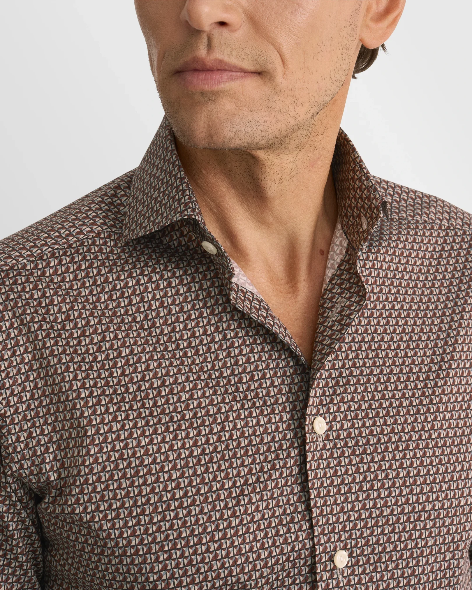 Eton - dark red geometric signature twill shirt