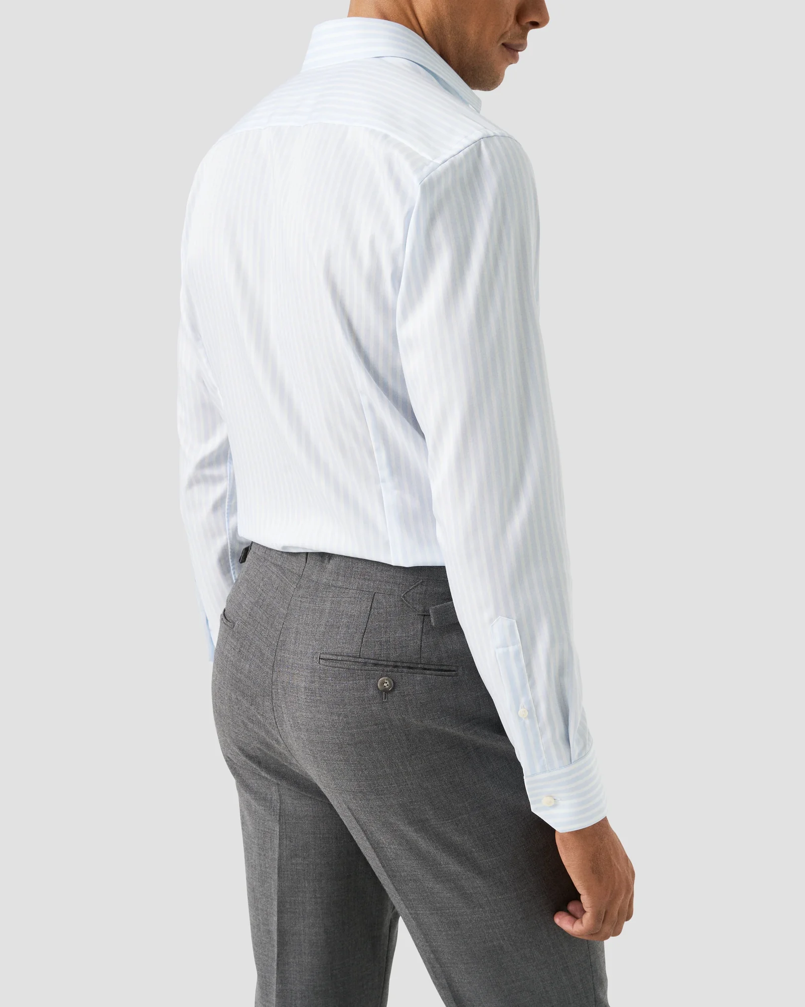 Eton - light blue striped twill shirt cut away 258