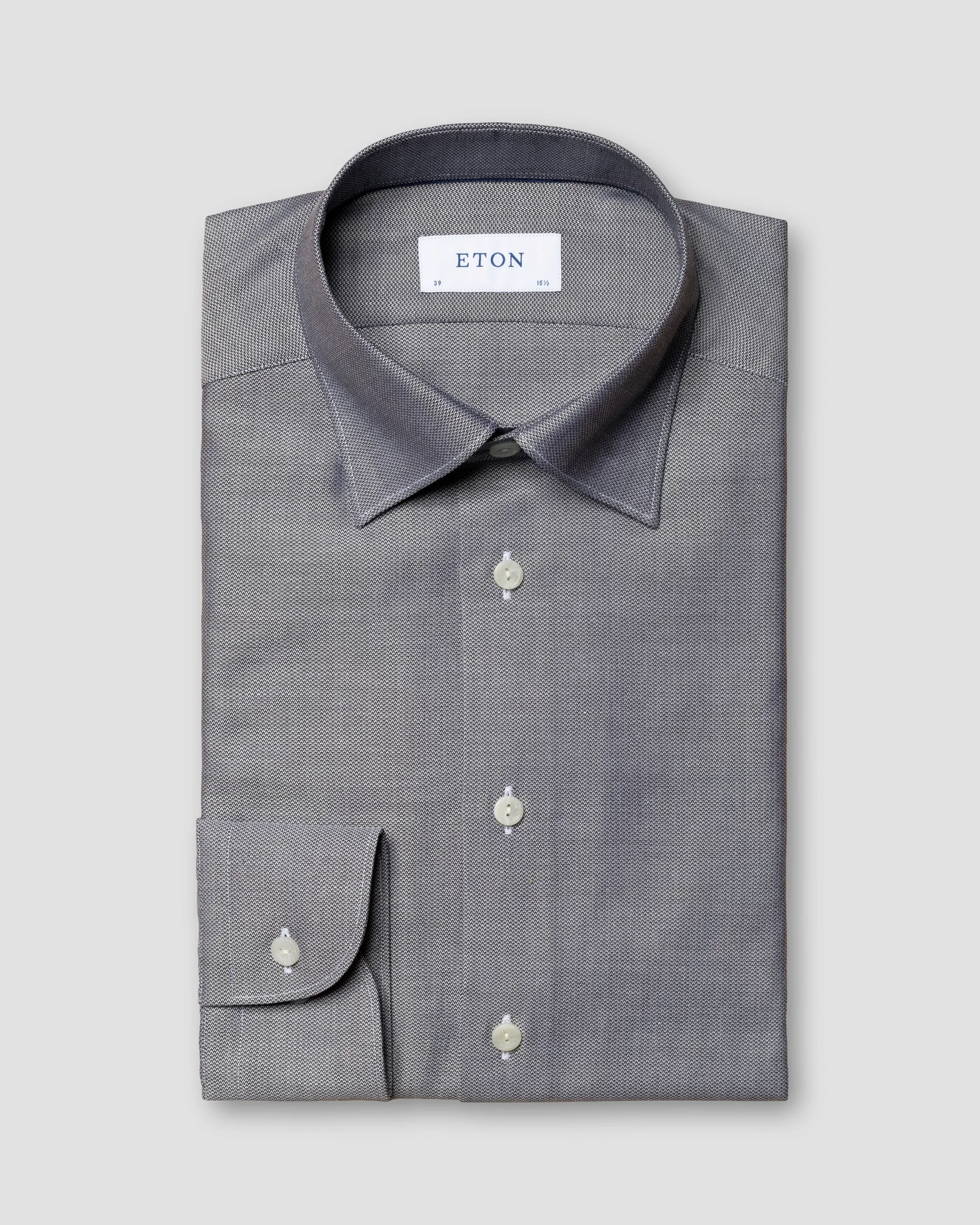Eton - black blue cotton lyocell stretch knit effect shirt