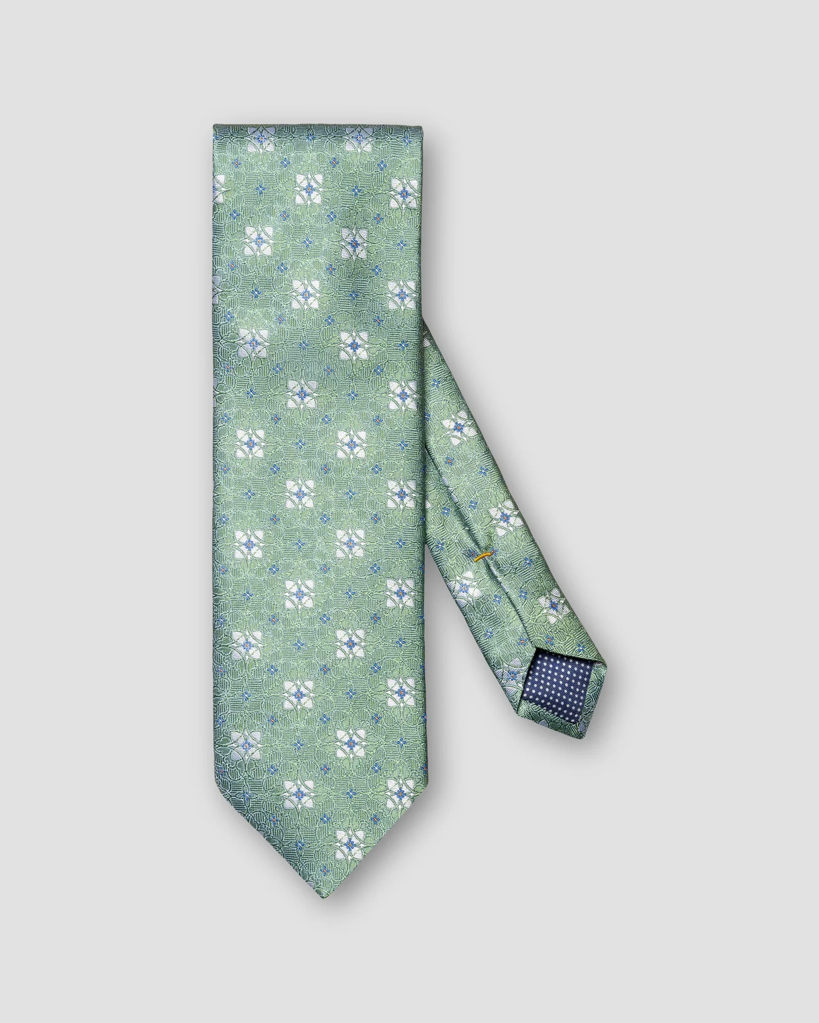 Light Green Floral Print Silk Tie Eton