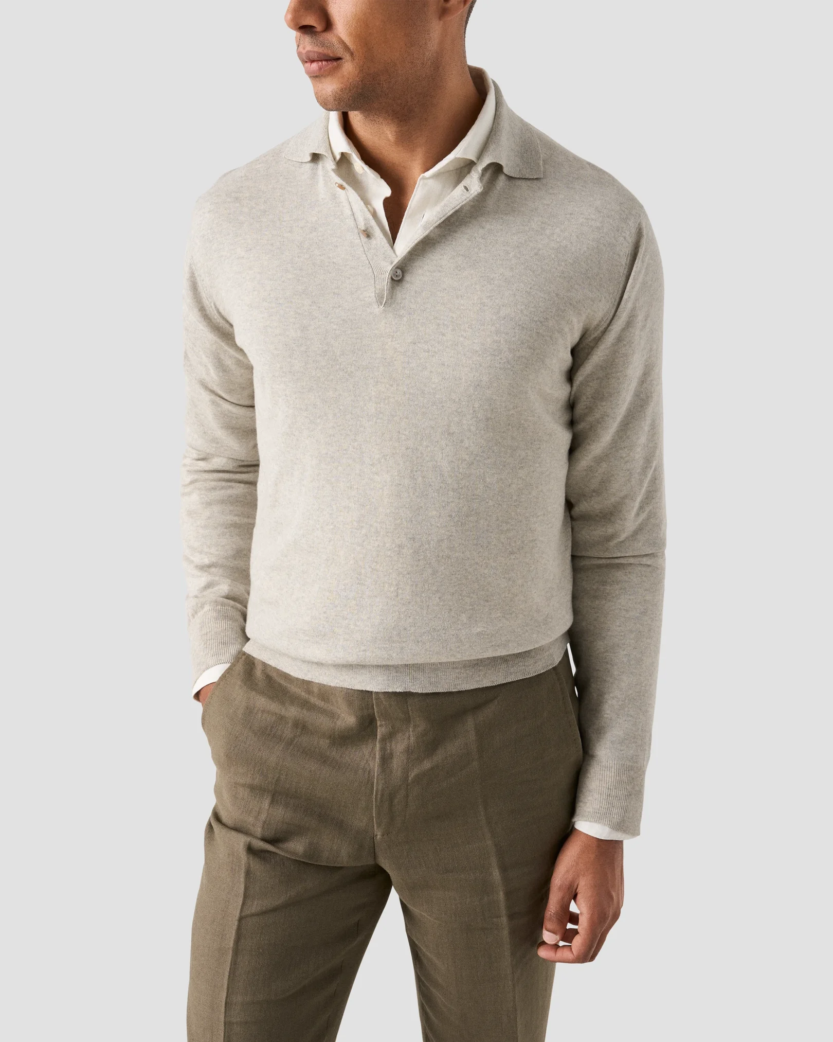 Eton - beige cotton cashmere fine knit polo shirt beige cotton cashmere fine knit polo shirt