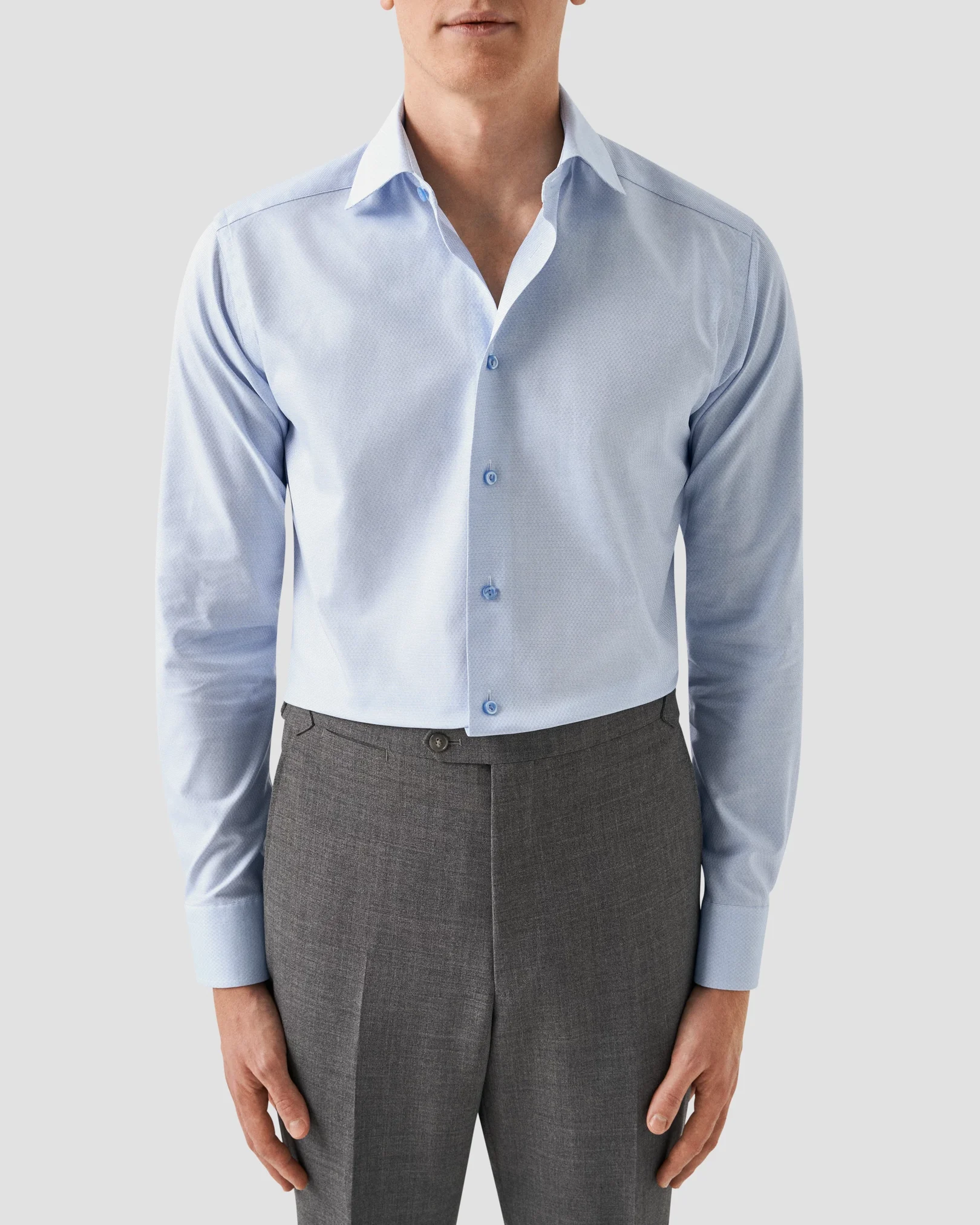 Eton - light blue dobby cut away collar single cuff slim fit