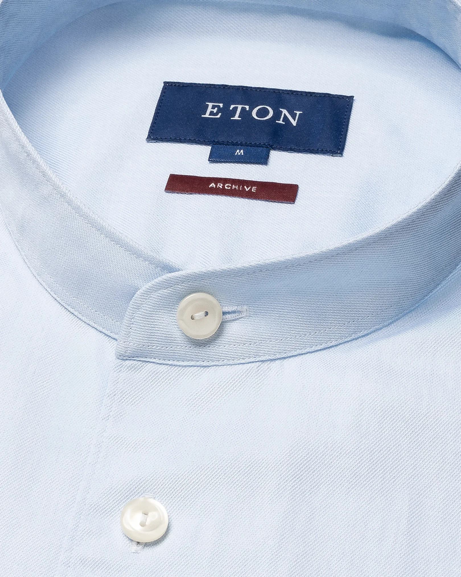 Eton - light blue solid twill band collar shirt