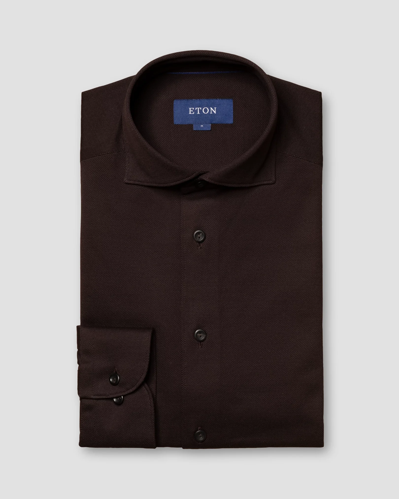 Eton - brown pique wide spread jersey single rounded slim jersey