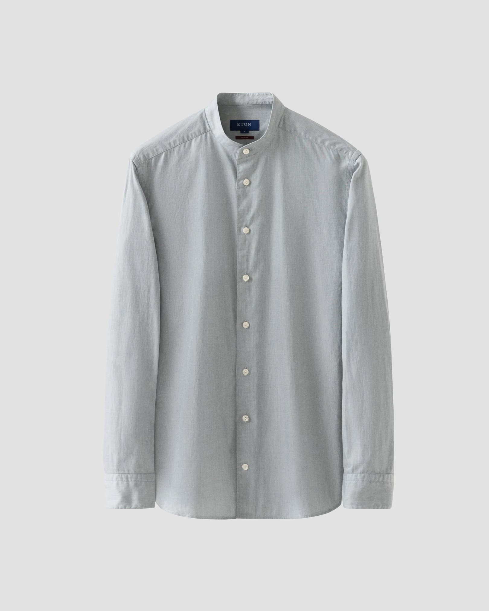 Eton - Mid green Solid Twill Band Collar Shirt