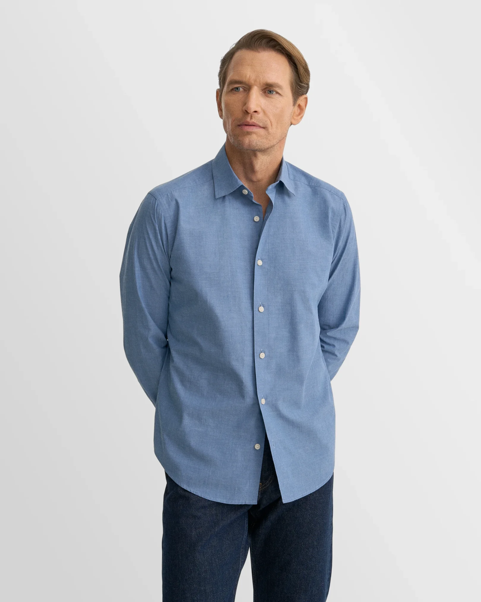 Eton - solid chambray shirt spread rounded single casual fit