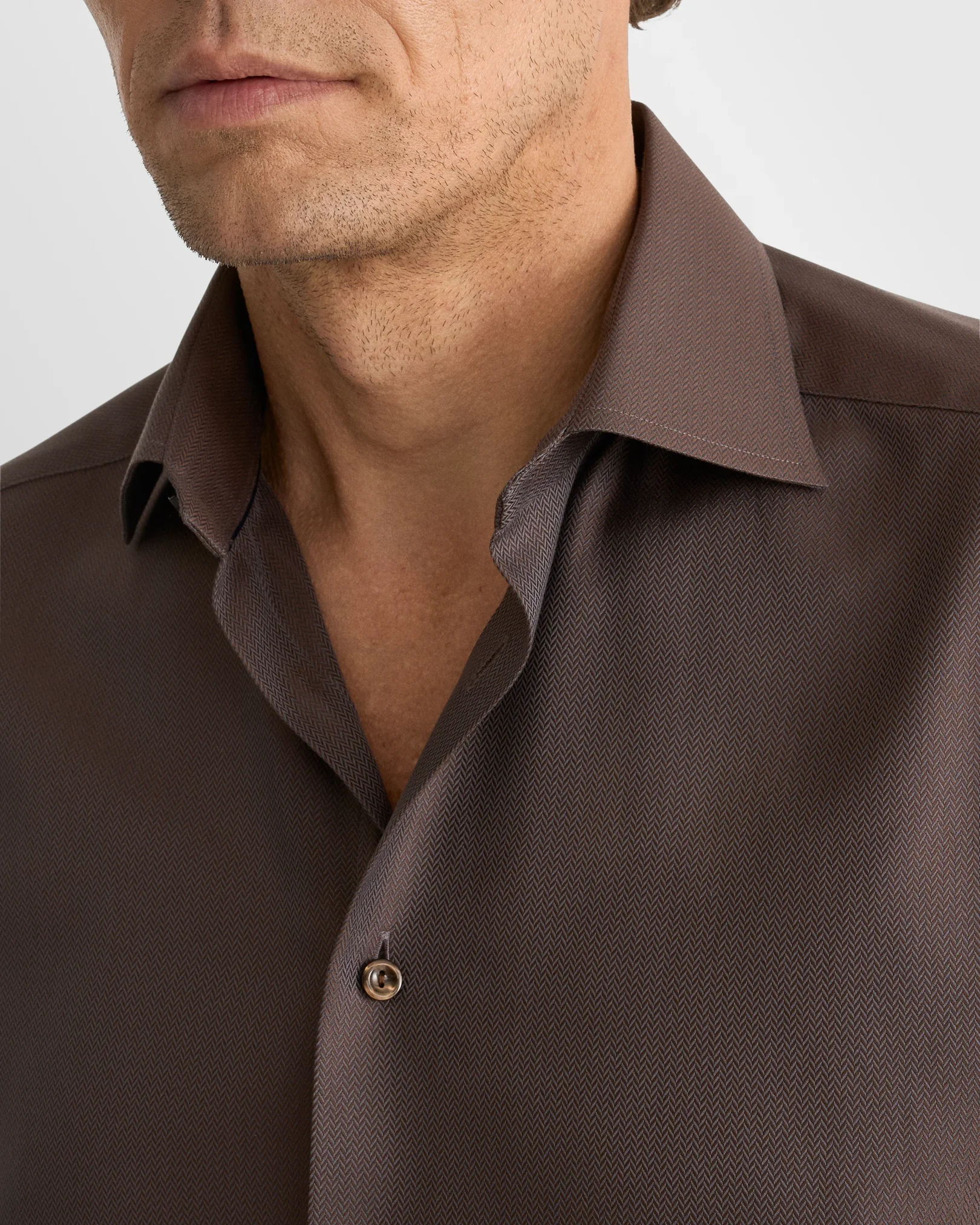 Eton - dark brown herringbone signature twill shirt
