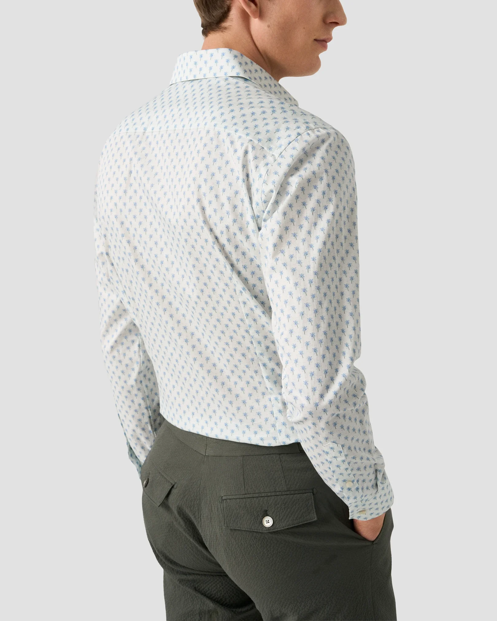 Eton - light blue palm tree signature twill shirt