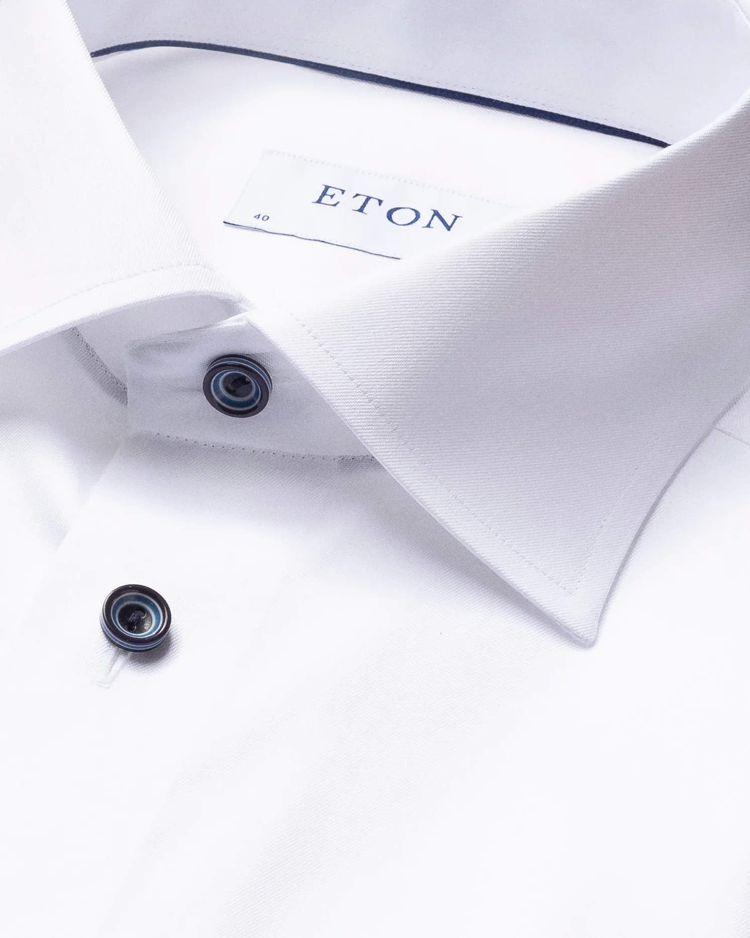 Eton - white twill shirt navy buttons