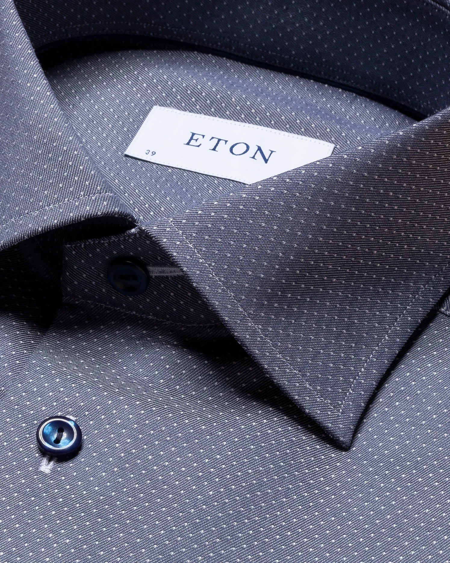 Eton - navy blue pin dot cotton lyocell stretch shirt