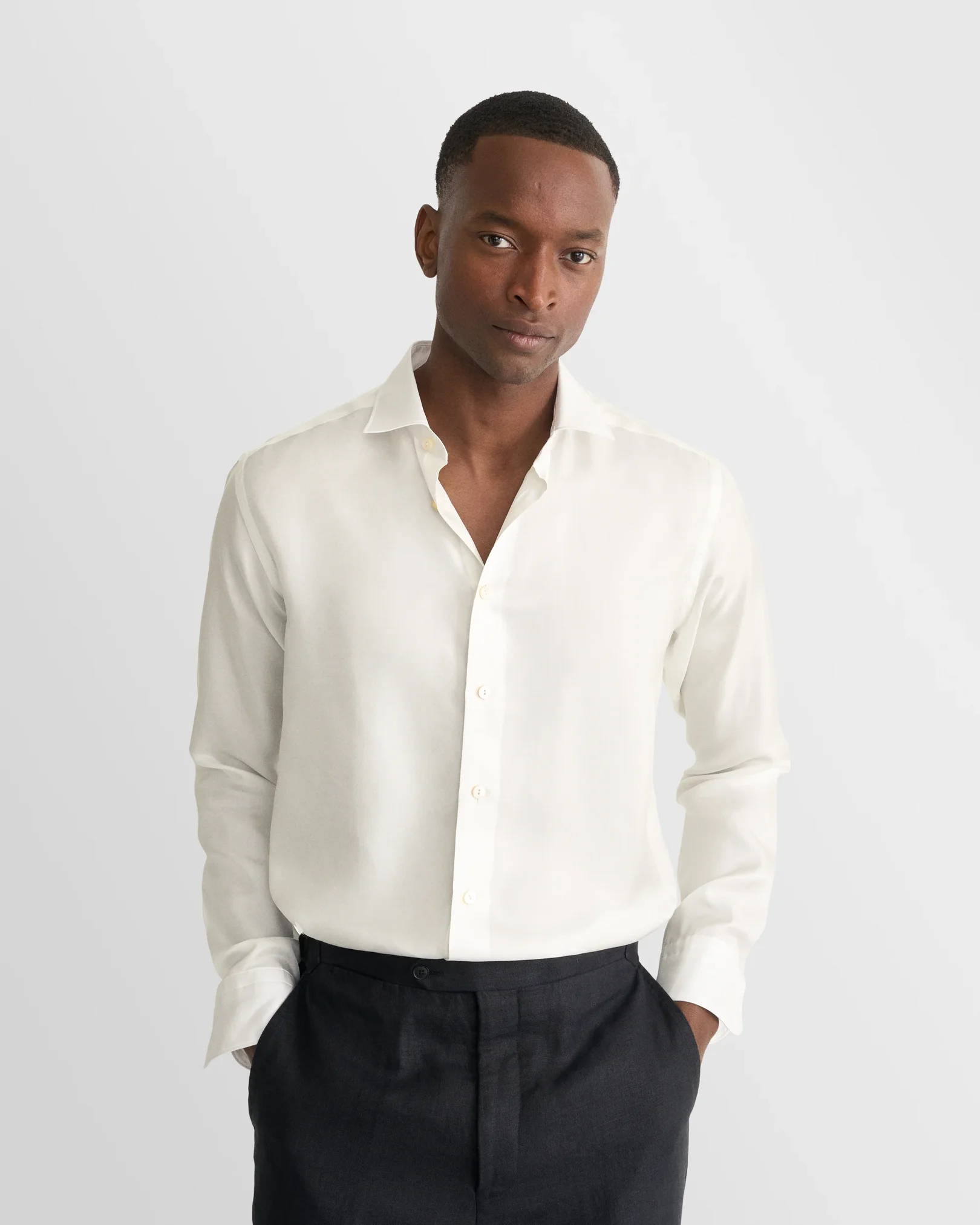Eton - solid silk shirt pointed rounded single