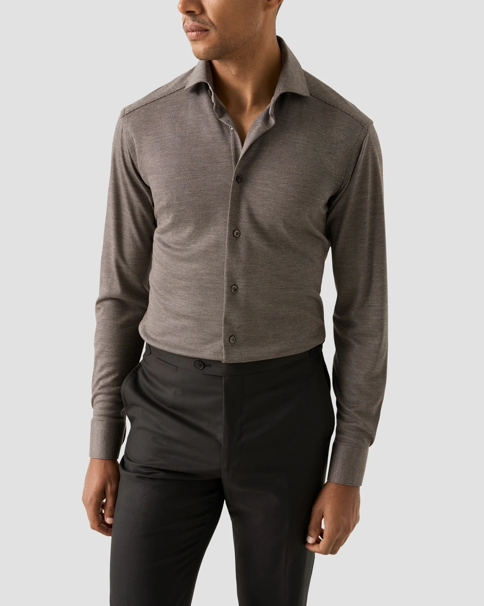 Eton - brown tencel and wool knitted shirt