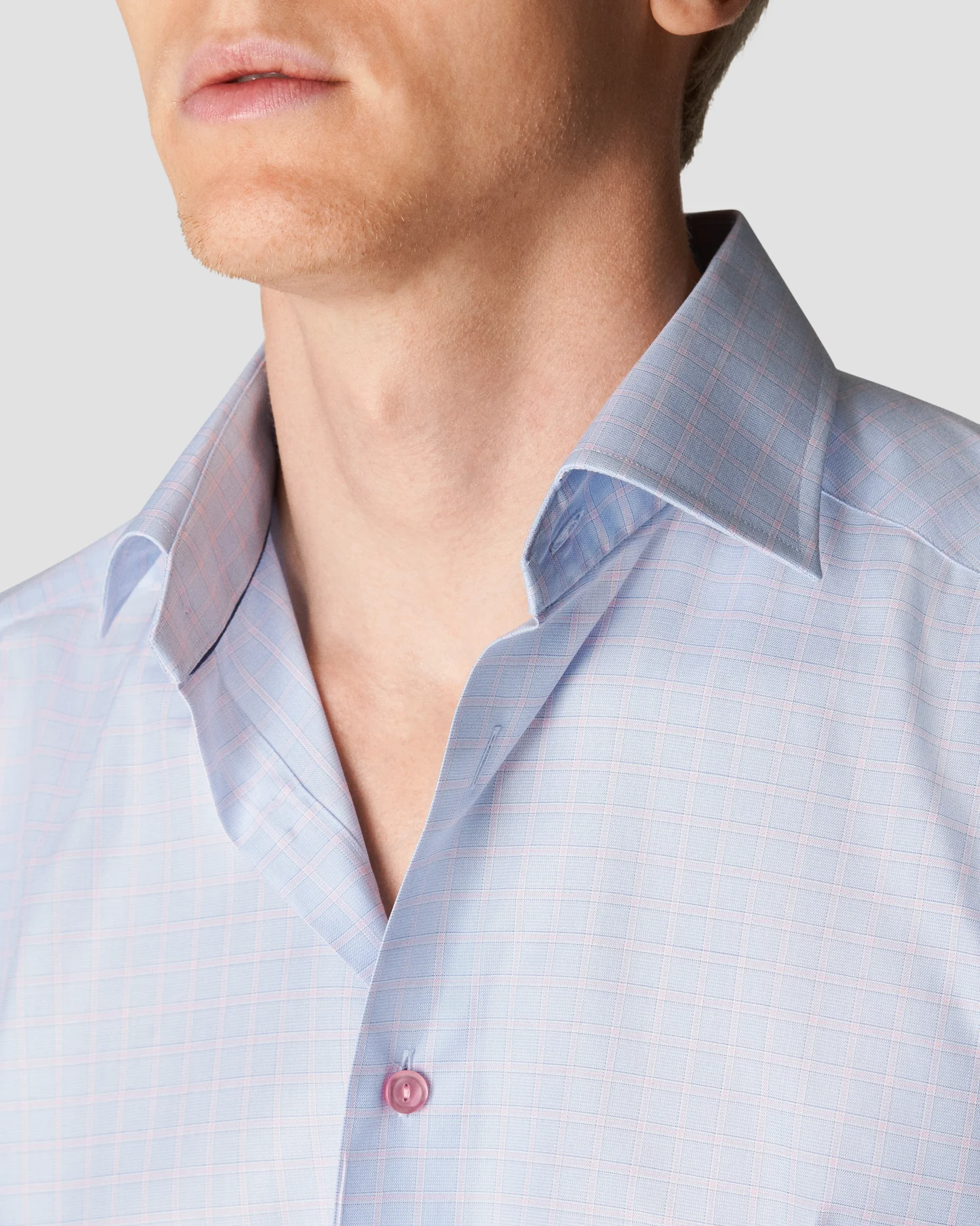 Eton - pink cotton tencel stretch cut away single slim