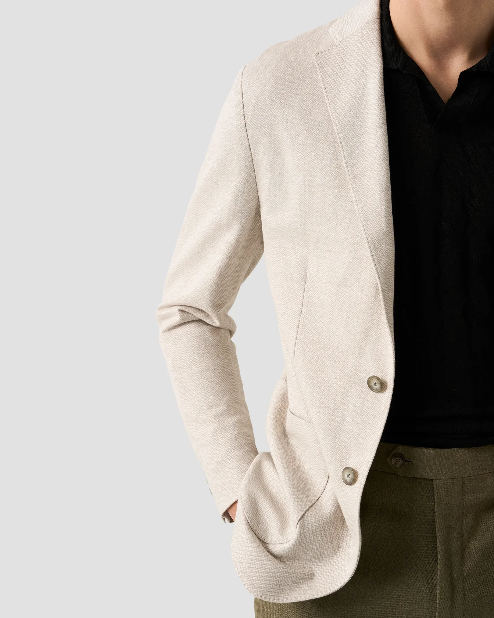 Eton - black cotton and silk open collar fine knit