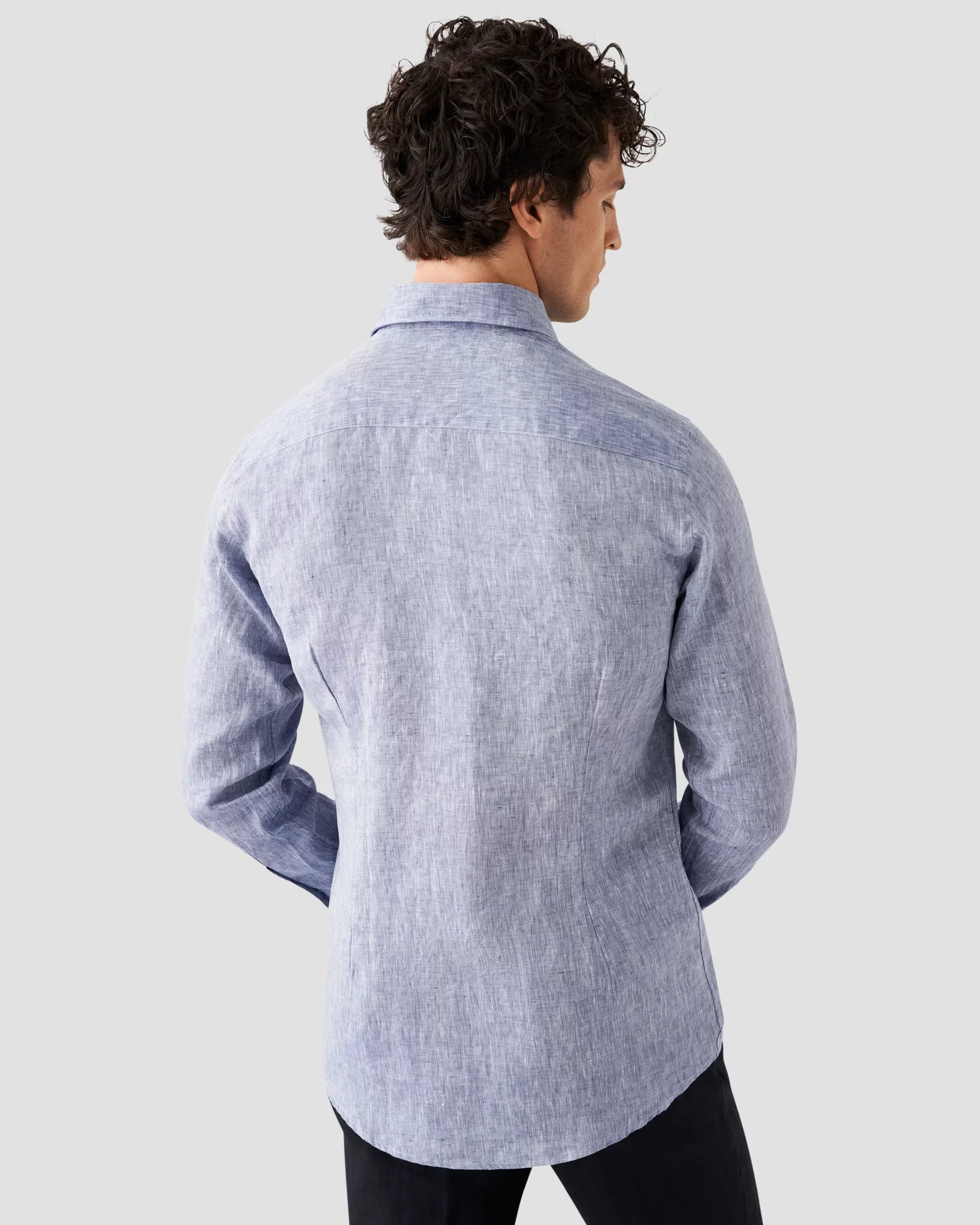 Eton - mid blue linen wide spread linen shirt