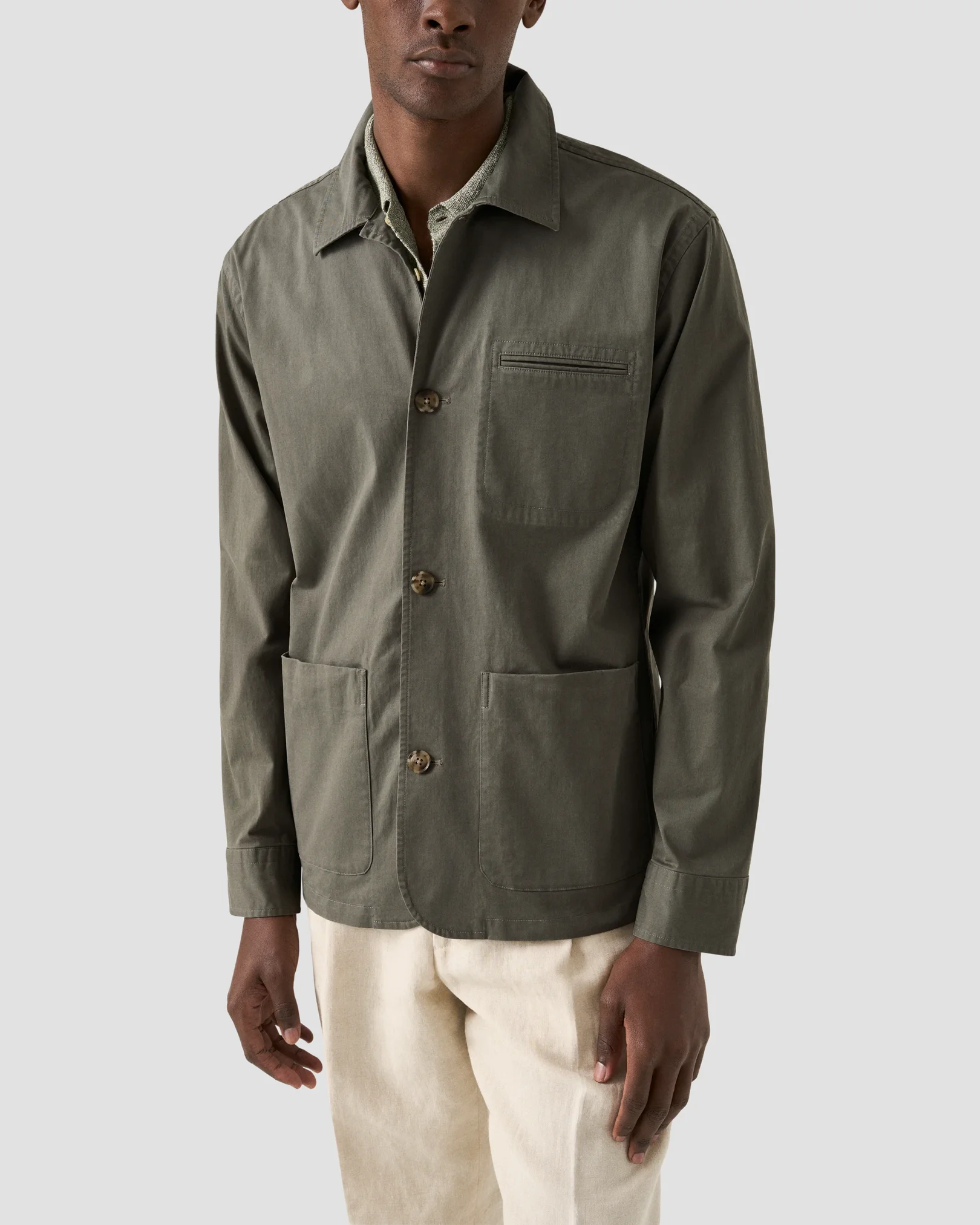 Eton - light cotton chore jacket mid green