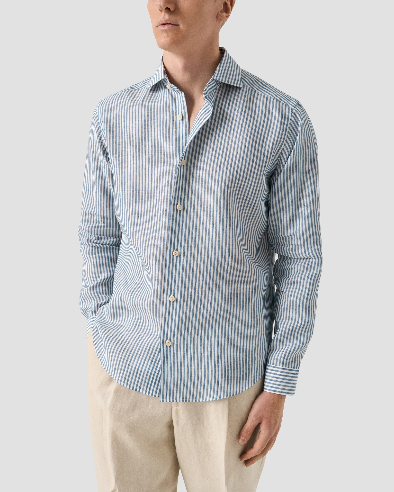 Eton - dark blue striped linen shirt