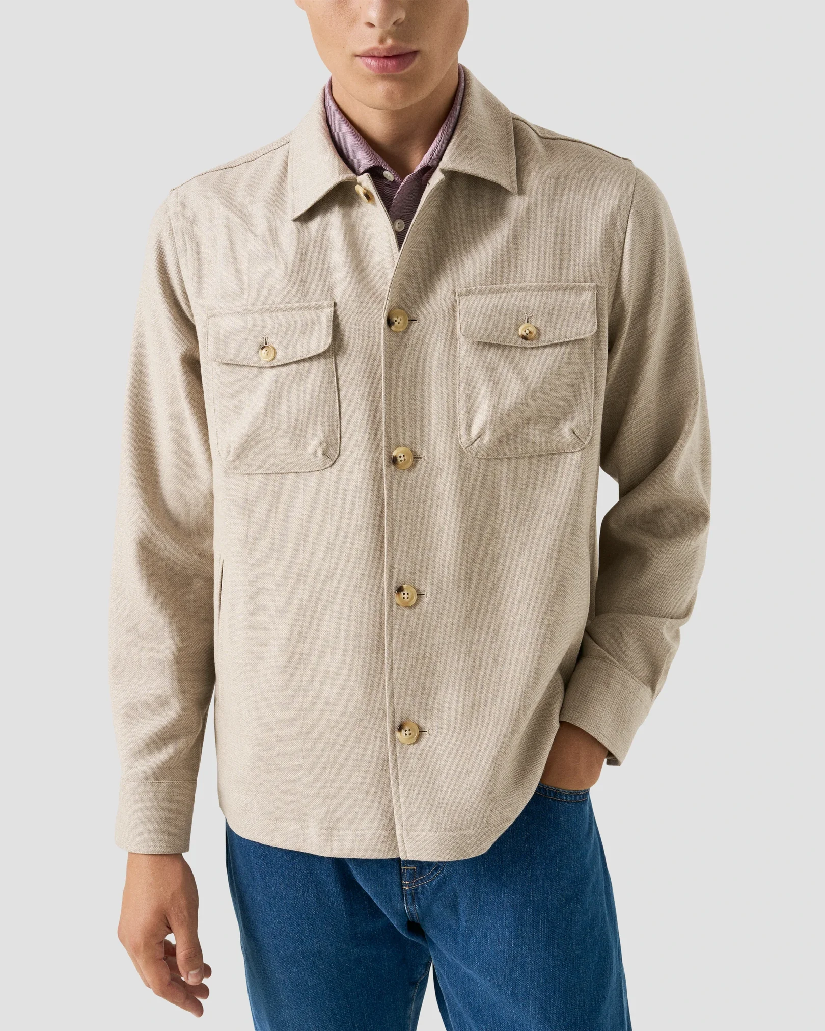 Eton - beige four pocket wool cashmere overshirt