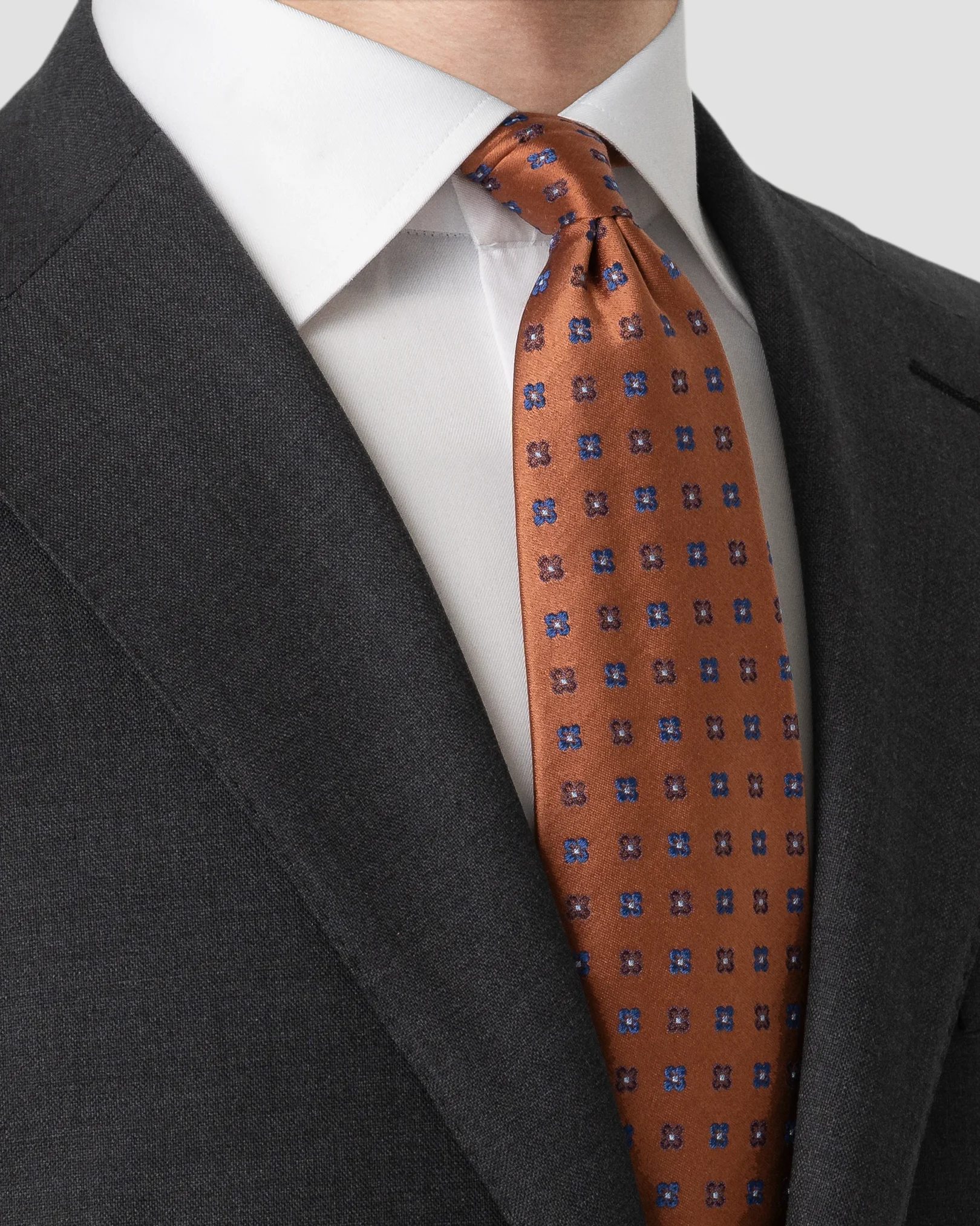 Eton - micro floral woven silk tie orange