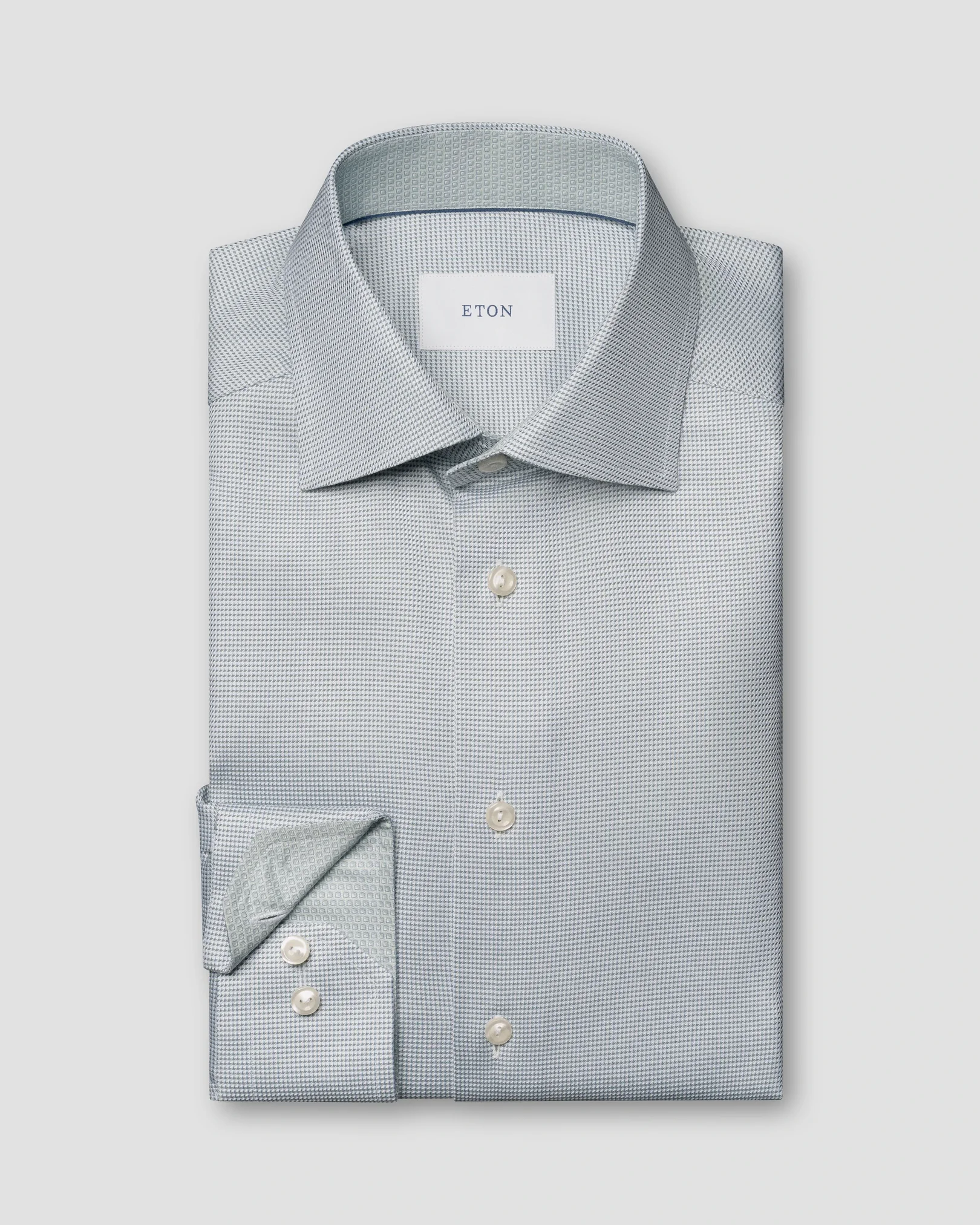 Eton - mid green semi solid twill shirt