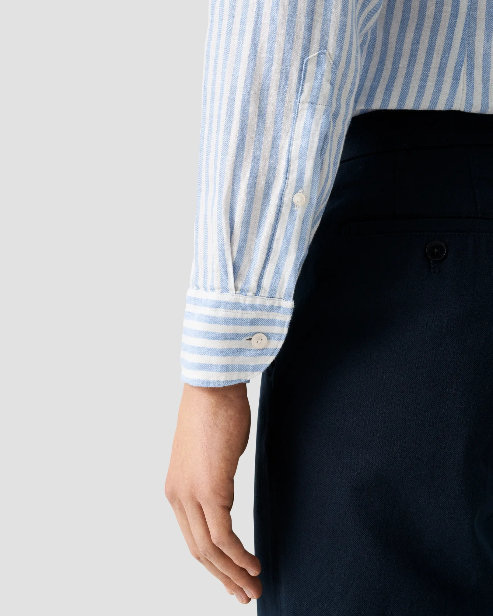 Eton - light blue striped linen twill shirt