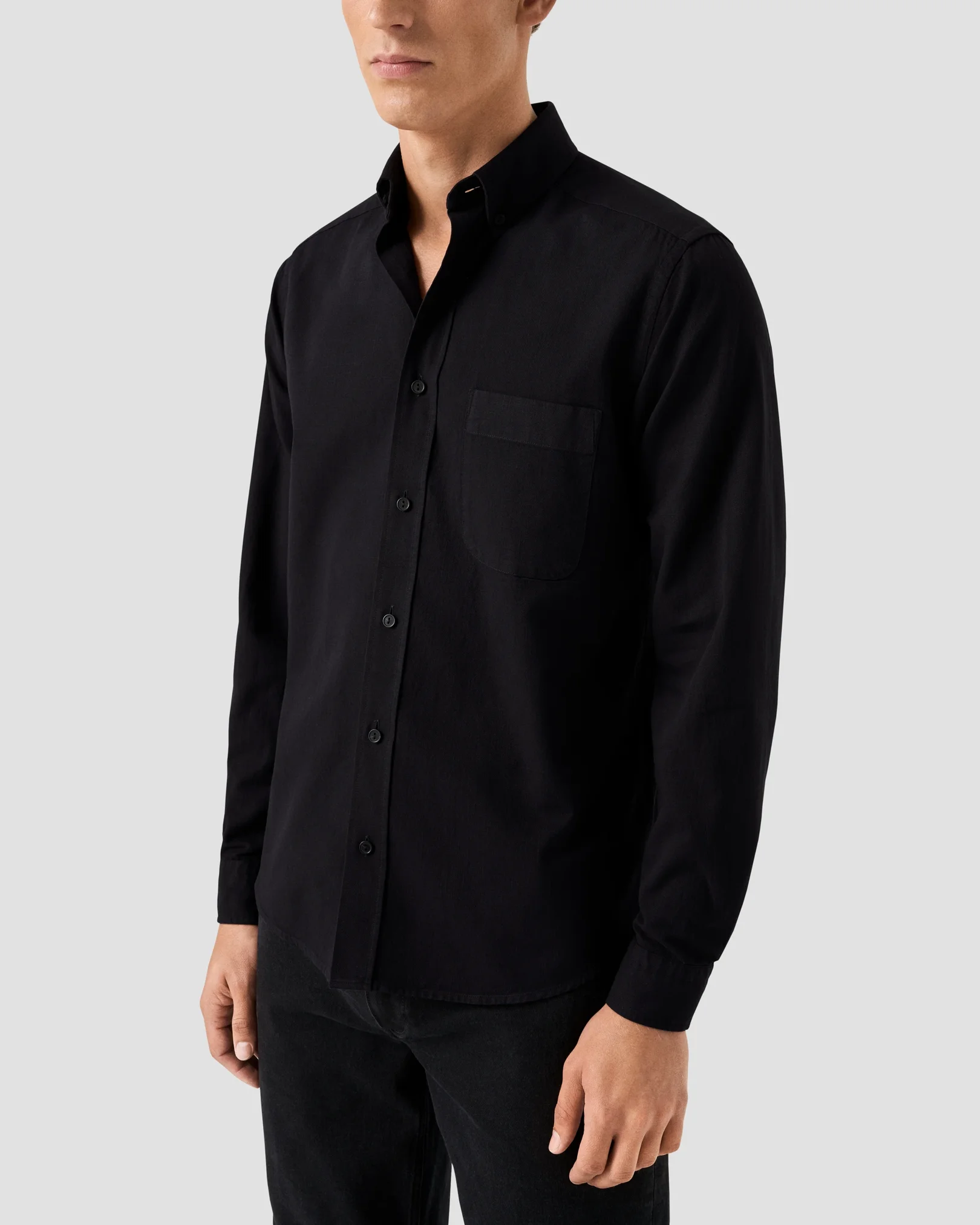 Eton - black denim shirt button down rounded single casual fit