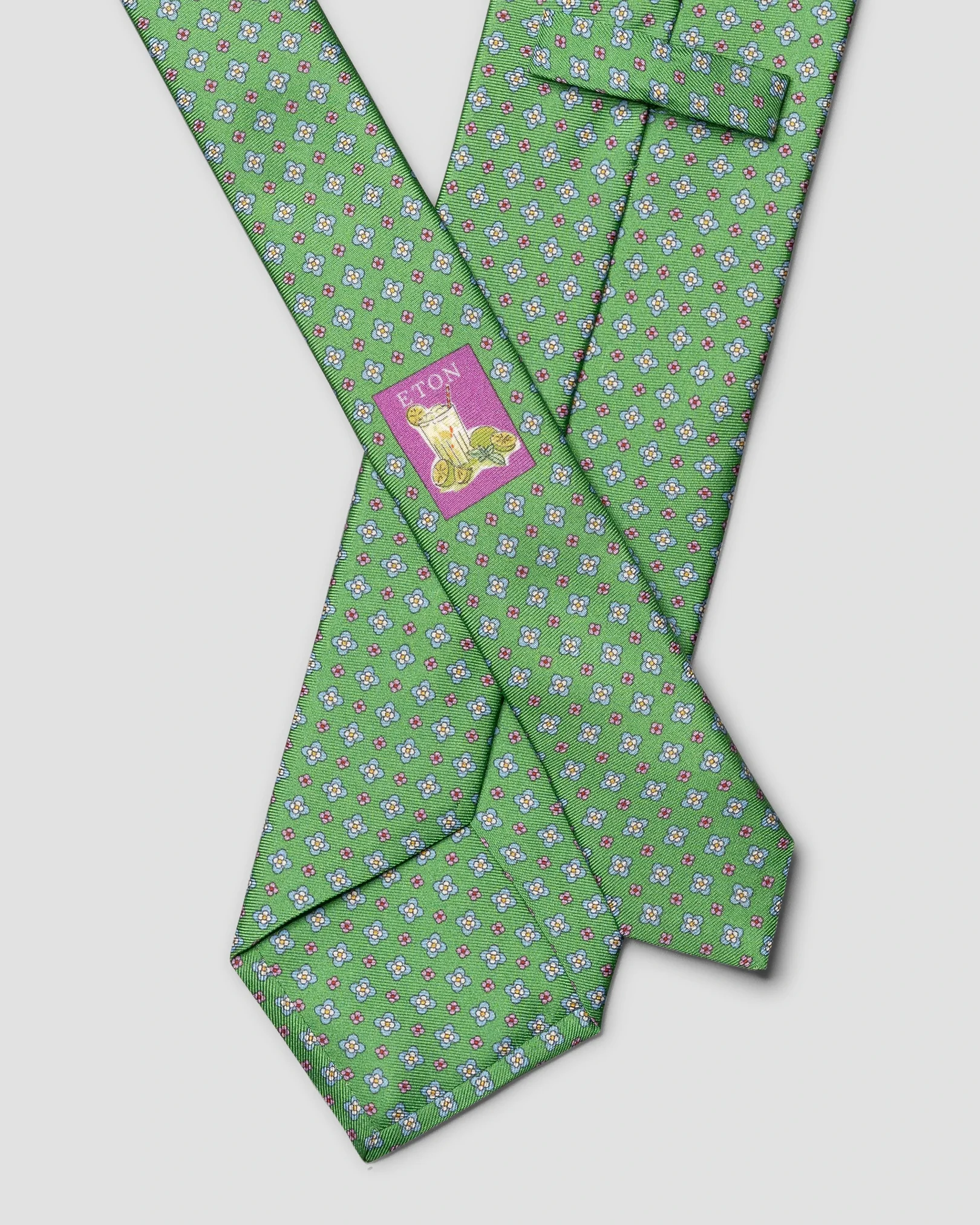 Eton - floral print silk tie mid green floral print silk tie