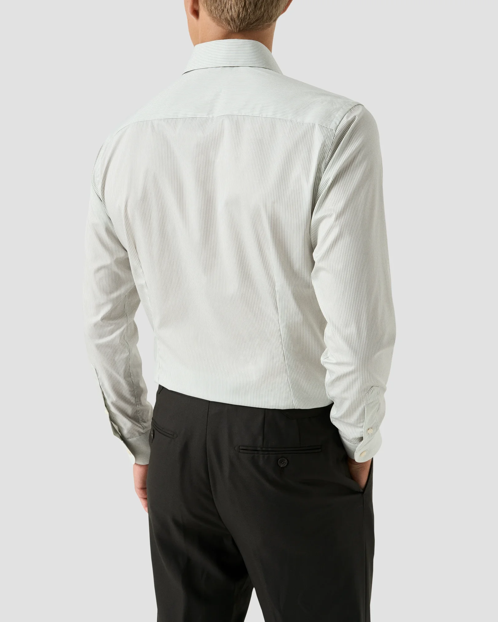 Eton - light green striped melange twill shirt