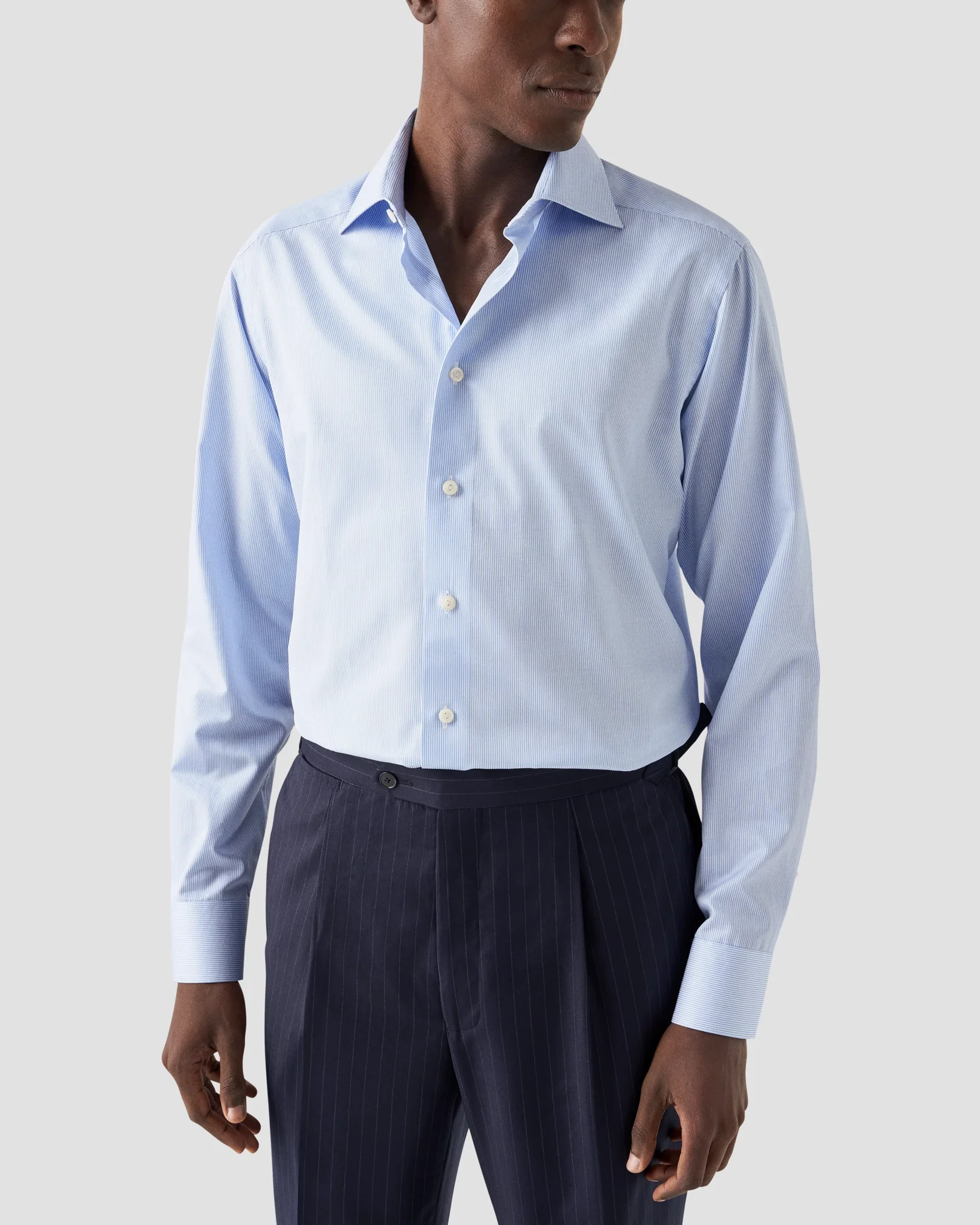 Eton - light blue fine striped signature twill shirt