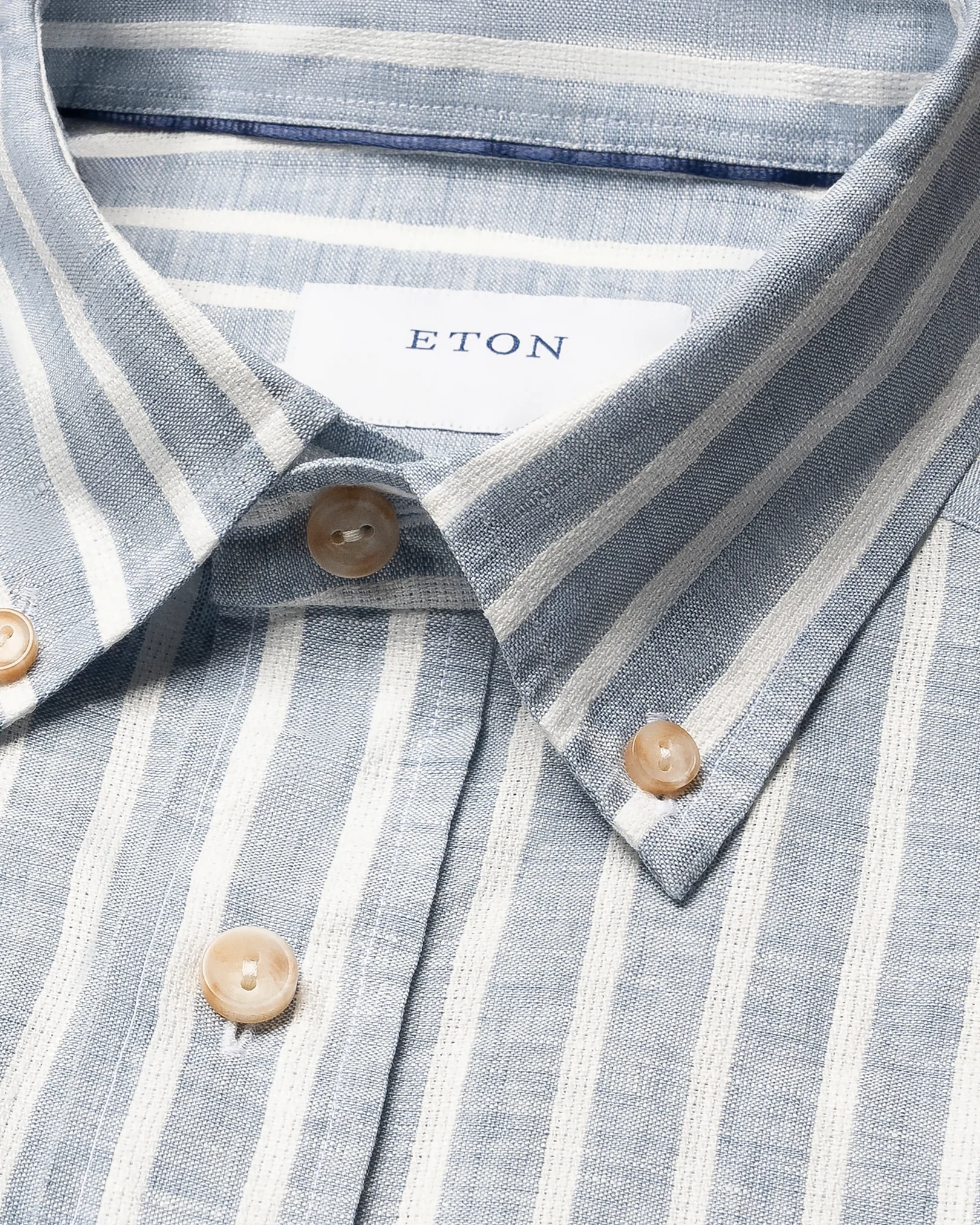 Eton - mid blue structure striped linen shirt