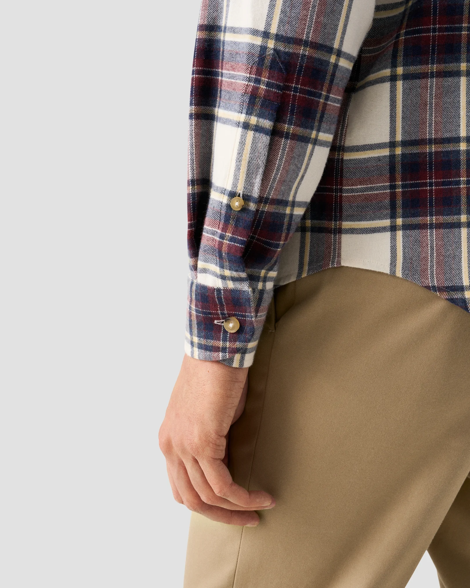 Eton - plaid check flannel shirt navy blue plaid check flannel shirt