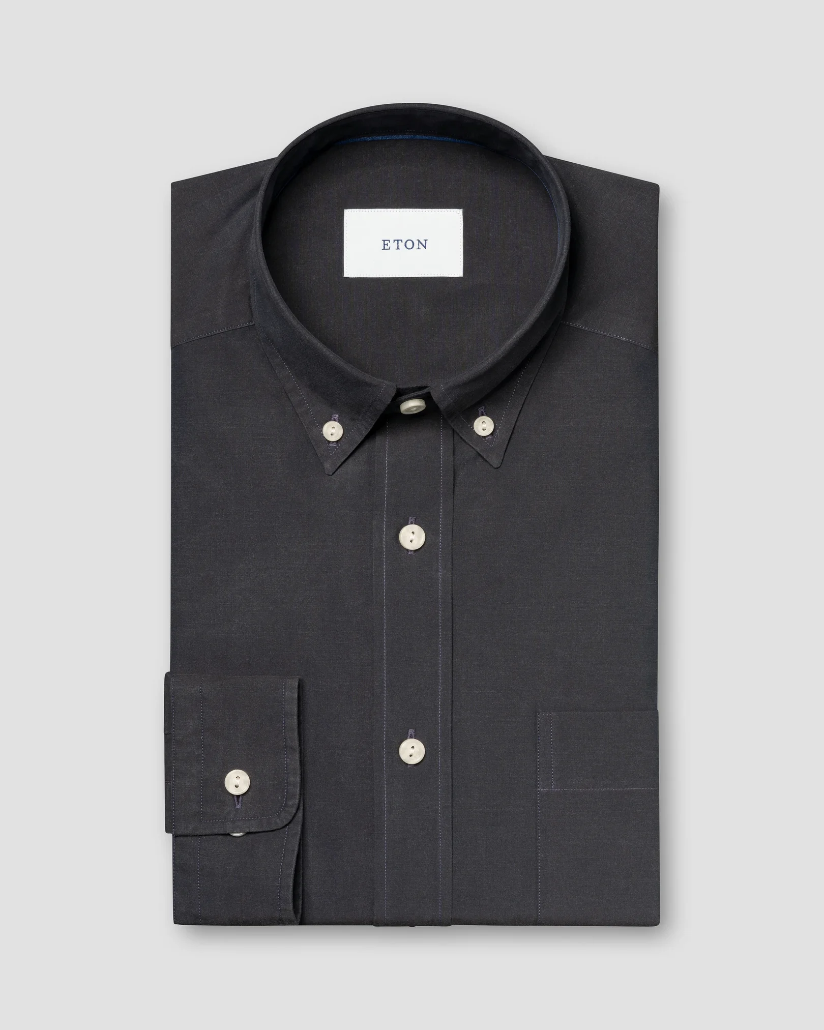 Eton - navy blue solid peached poplin shirt