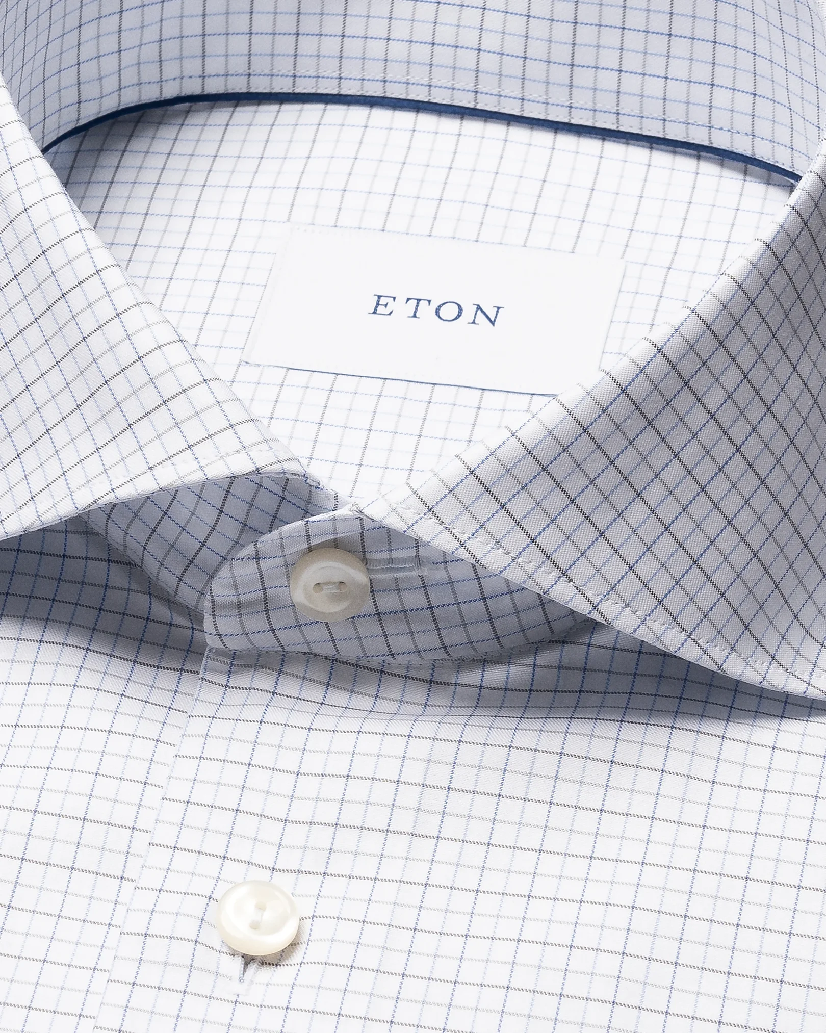 Eton - light blue check twill shirt wide spread 266