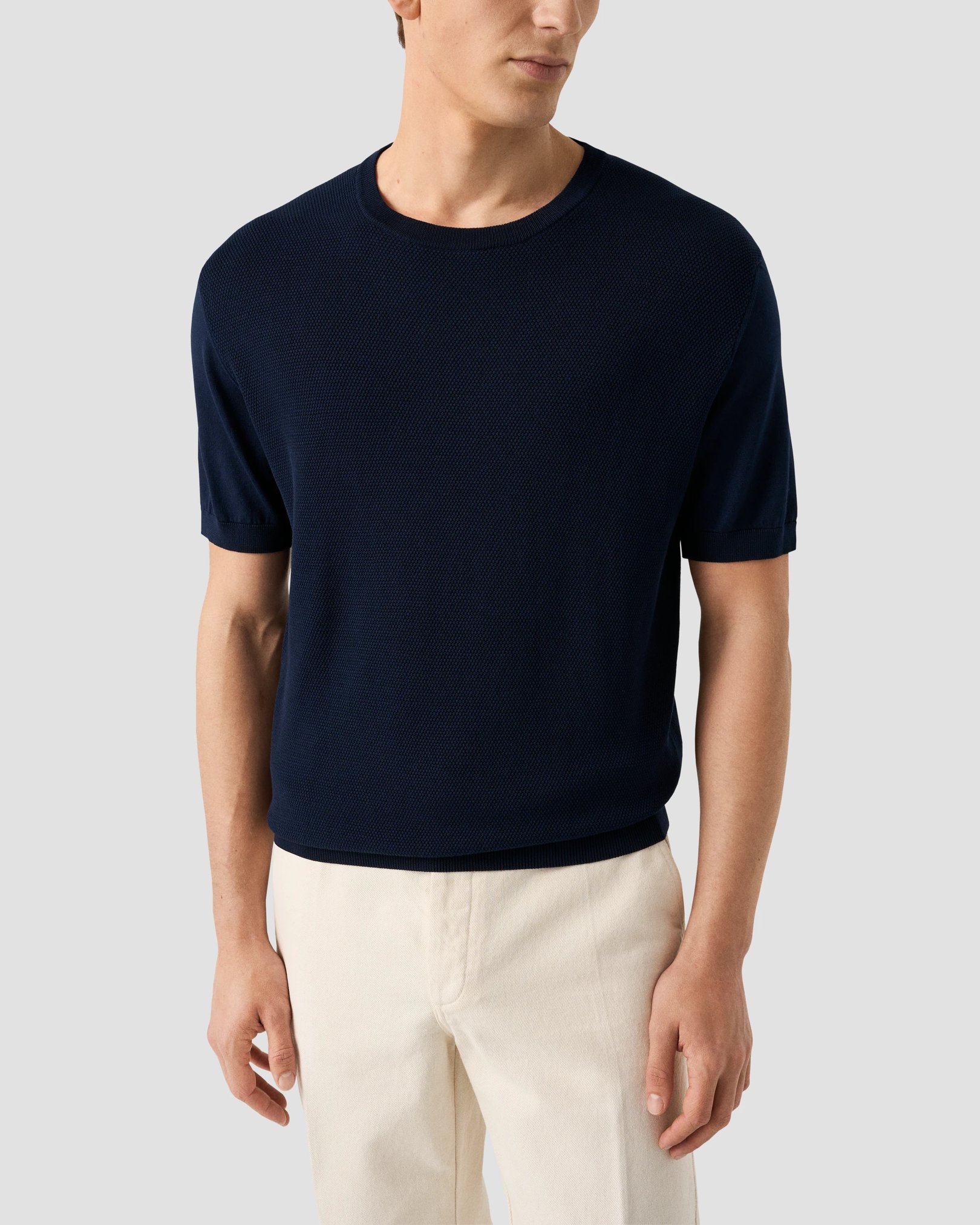 Eton - dark blue structured crew neck knitted t shirt