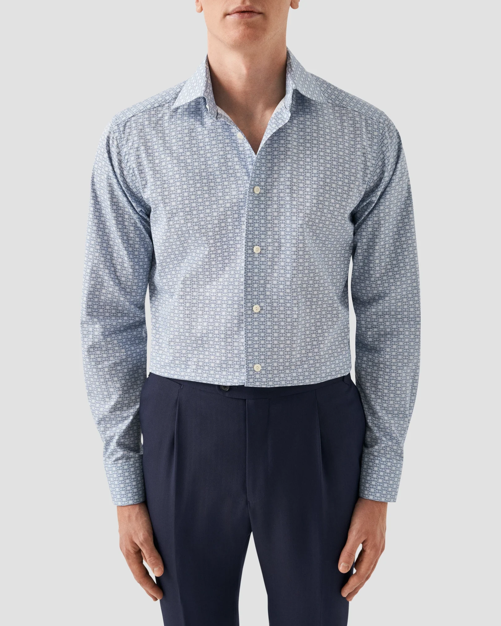 Eton - light blue printed signature twill shirt