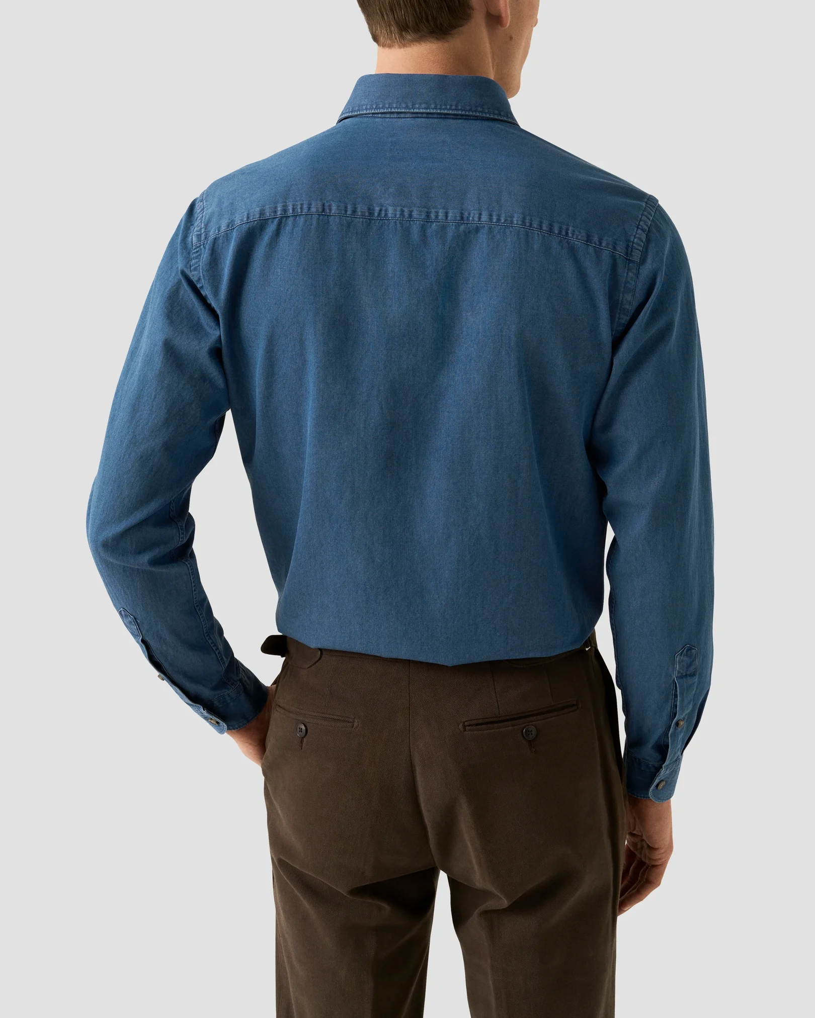 Eton - navy blue lightweight denim shirt wide spread 258