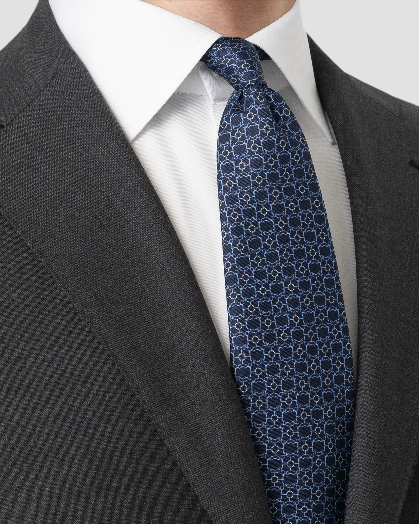 Eton - navy blue chain print silk tie 258