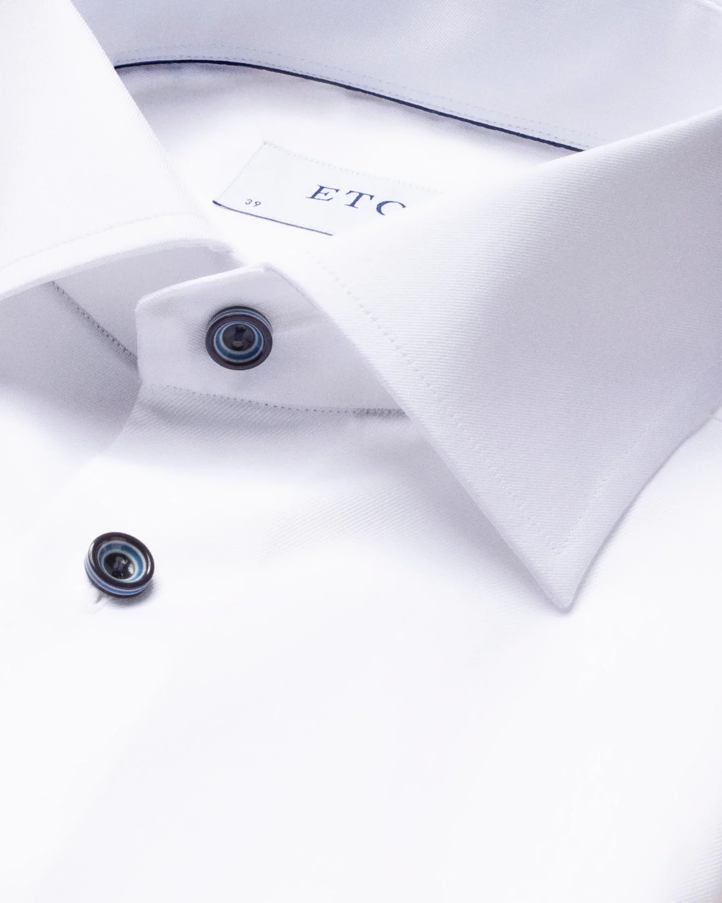 Eton - white twill shirt navy buttons