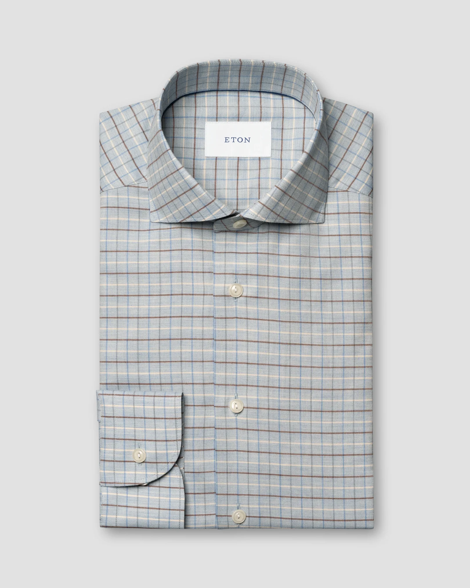 Eton - light blue check signature flannel shirt 256