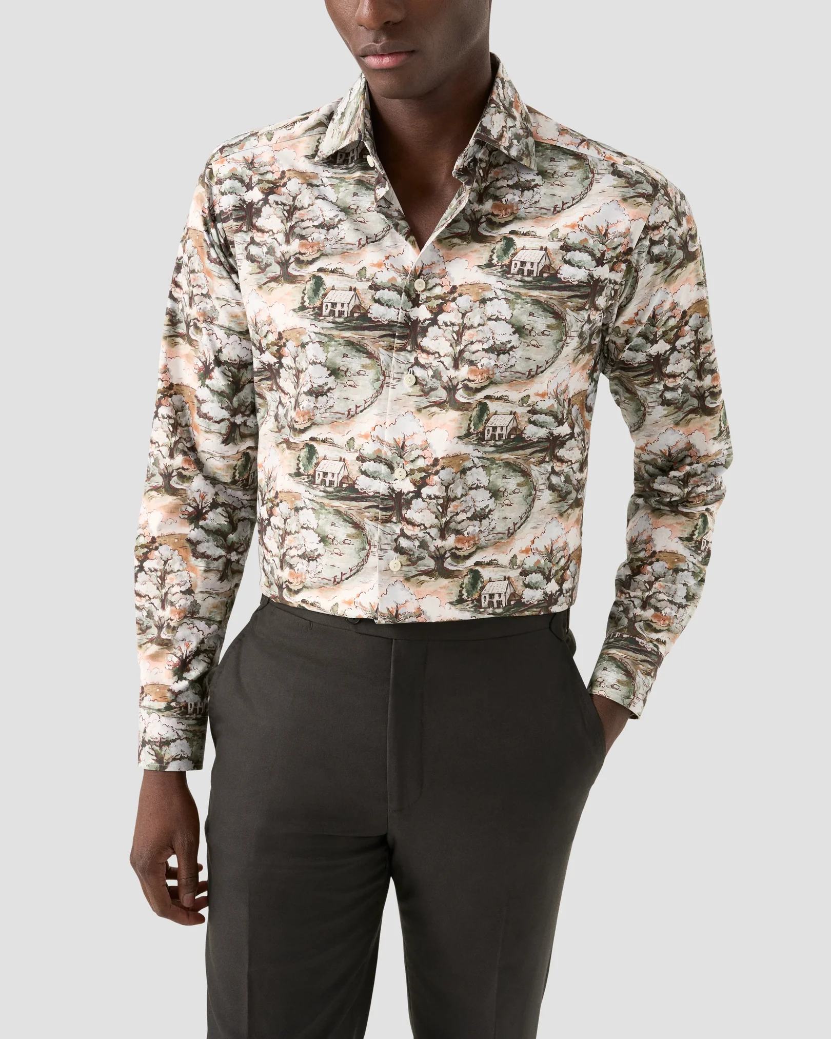 Eton - handpainted motif twill shirt cut away