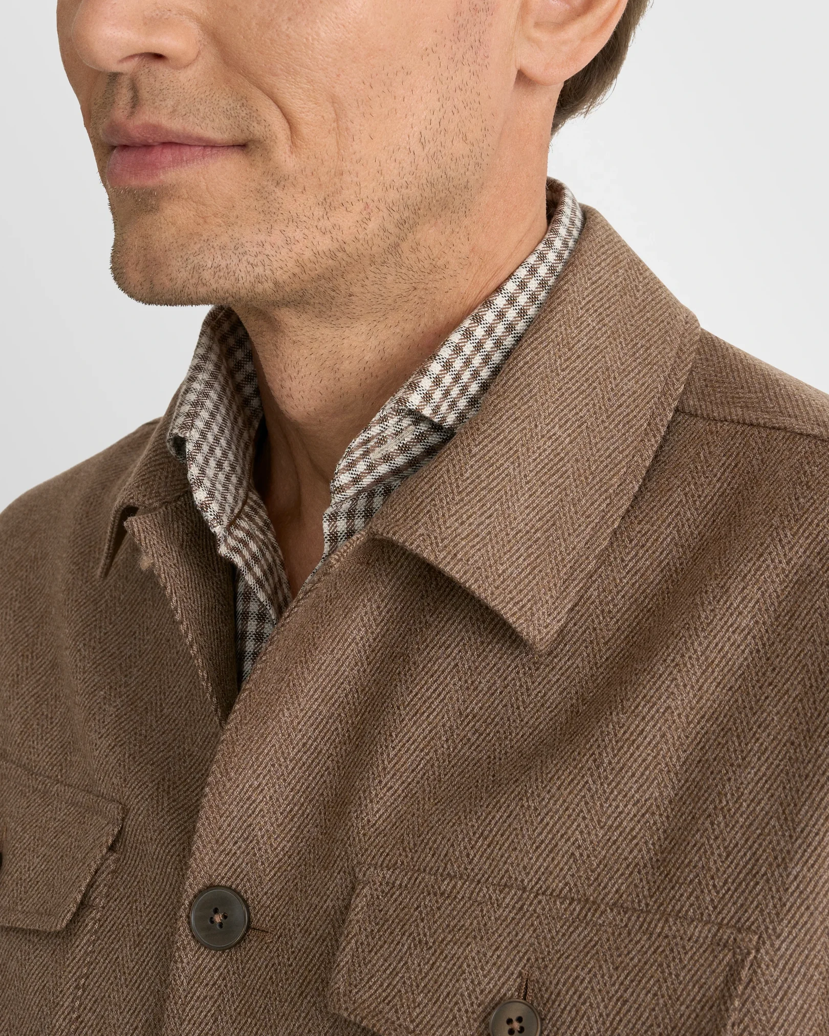 Eton - beige wool structure four pocket overshirt