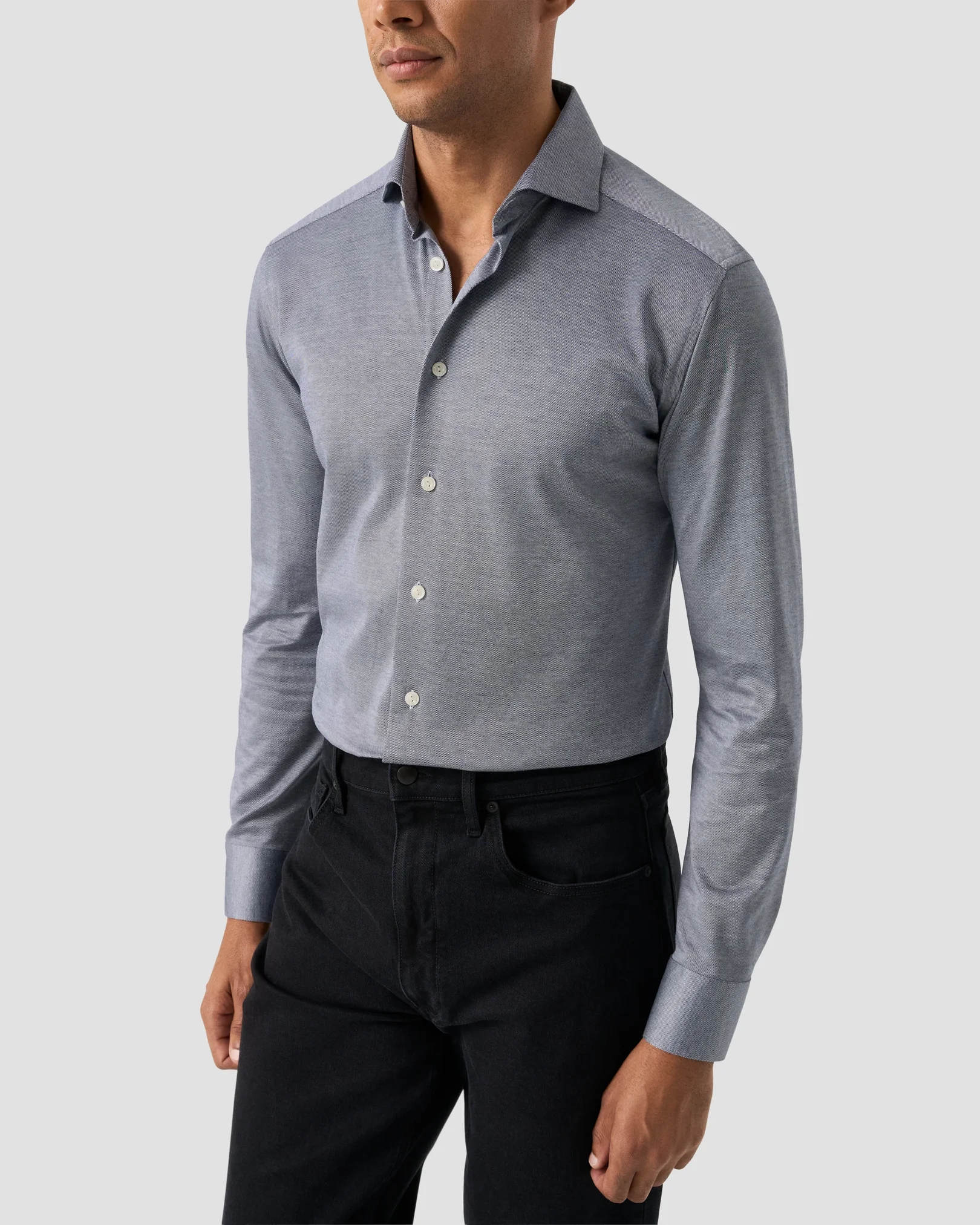 Eton - mid blue filo di scozia knit shirt 256