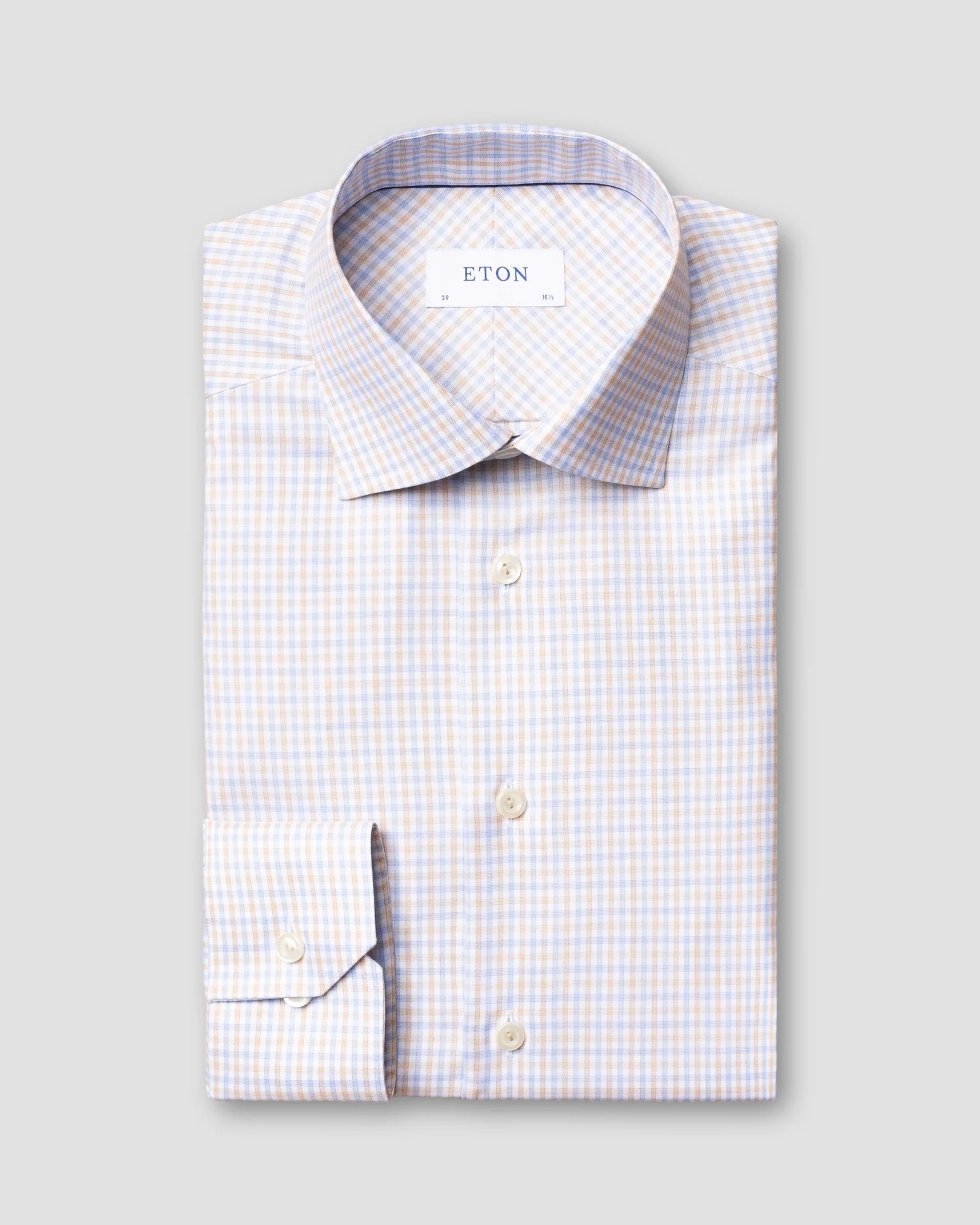 Eton - beige blue checked cotton tencel shirt