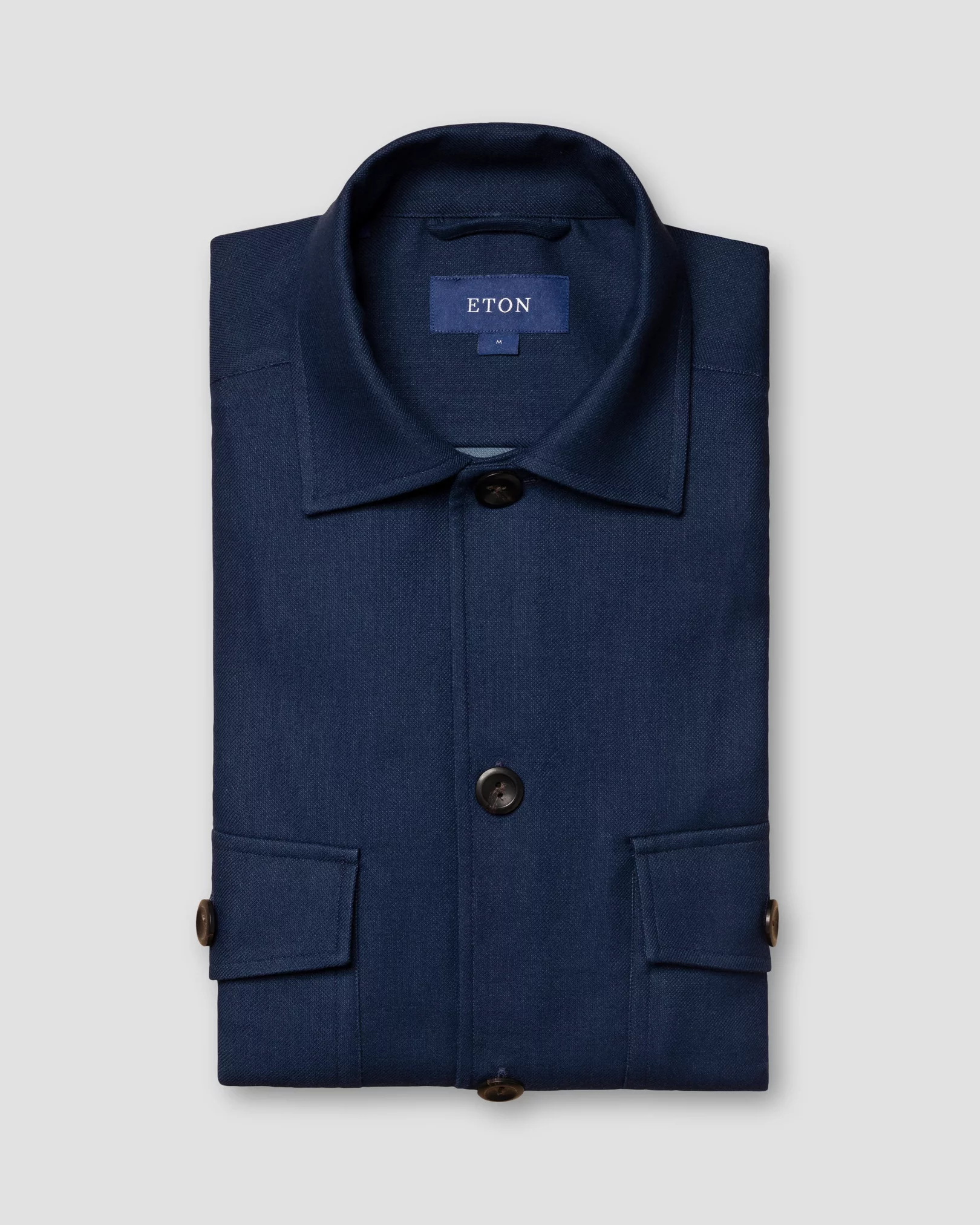 Eton - navy blue twill collar with no collarstand double round with piping regular